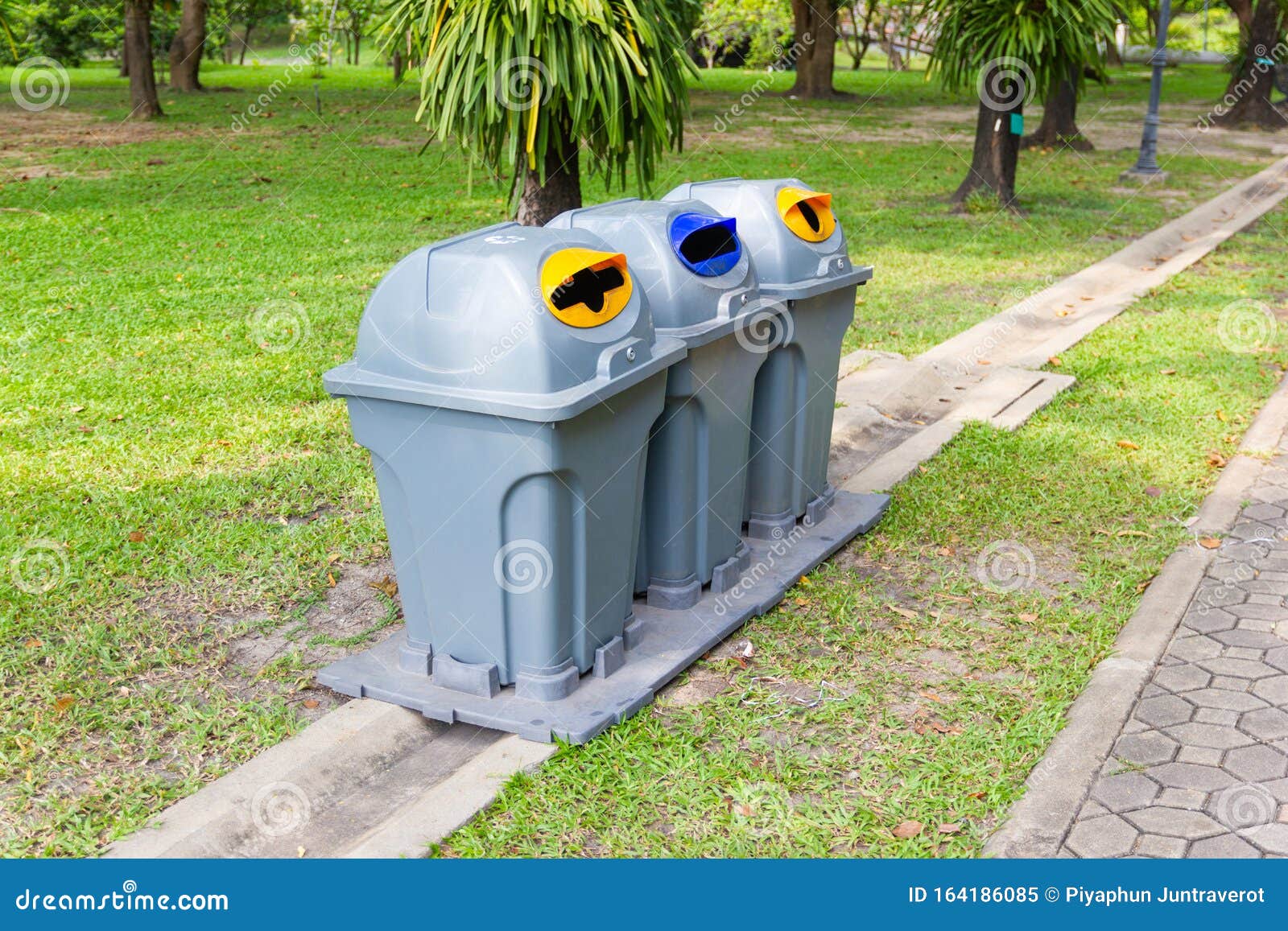 Three Type Recycling Bin for Each Type of Waste Stock Image Image of