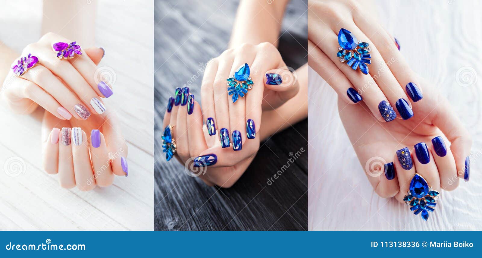blue with some bling (water spotted nails) : r/NailArt