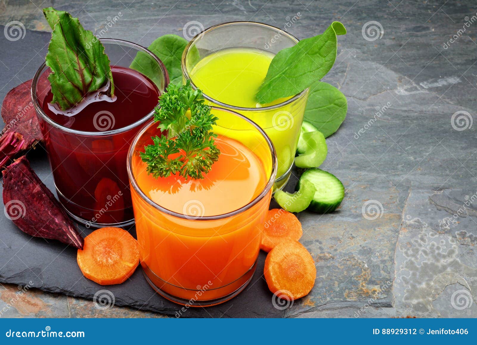 Three Types of Organic Vegetable Juice with Ingredients on Slate Stock Photo - Image of health, dieting: 88929312