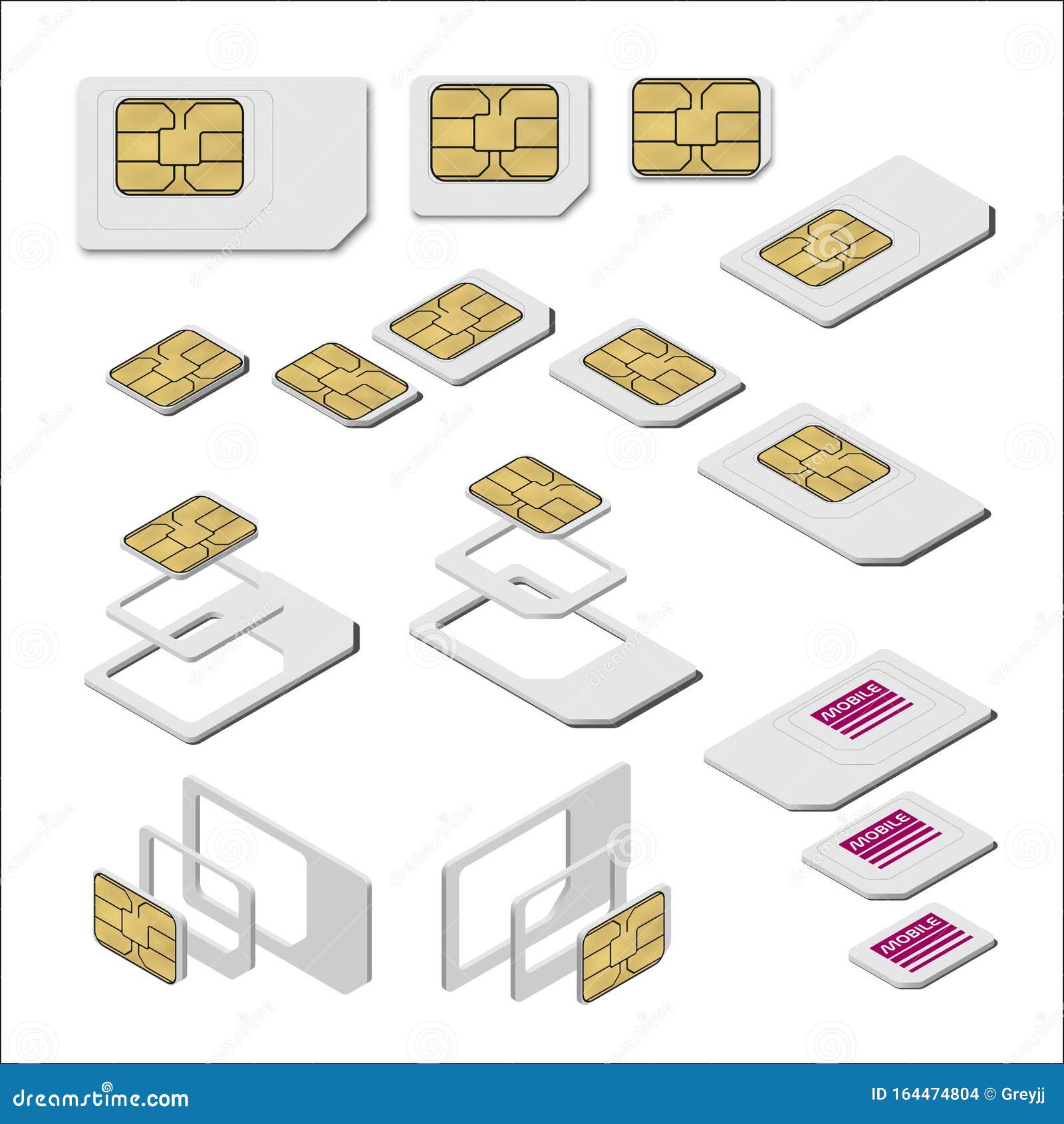 Three Types Of Sim Card Standard Micro And Nano Top And Isometric