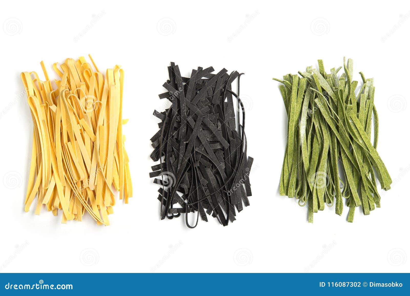 Three Varieties of Tagliatelle Pasta, Classic, Spinach and Cuttlefish ...