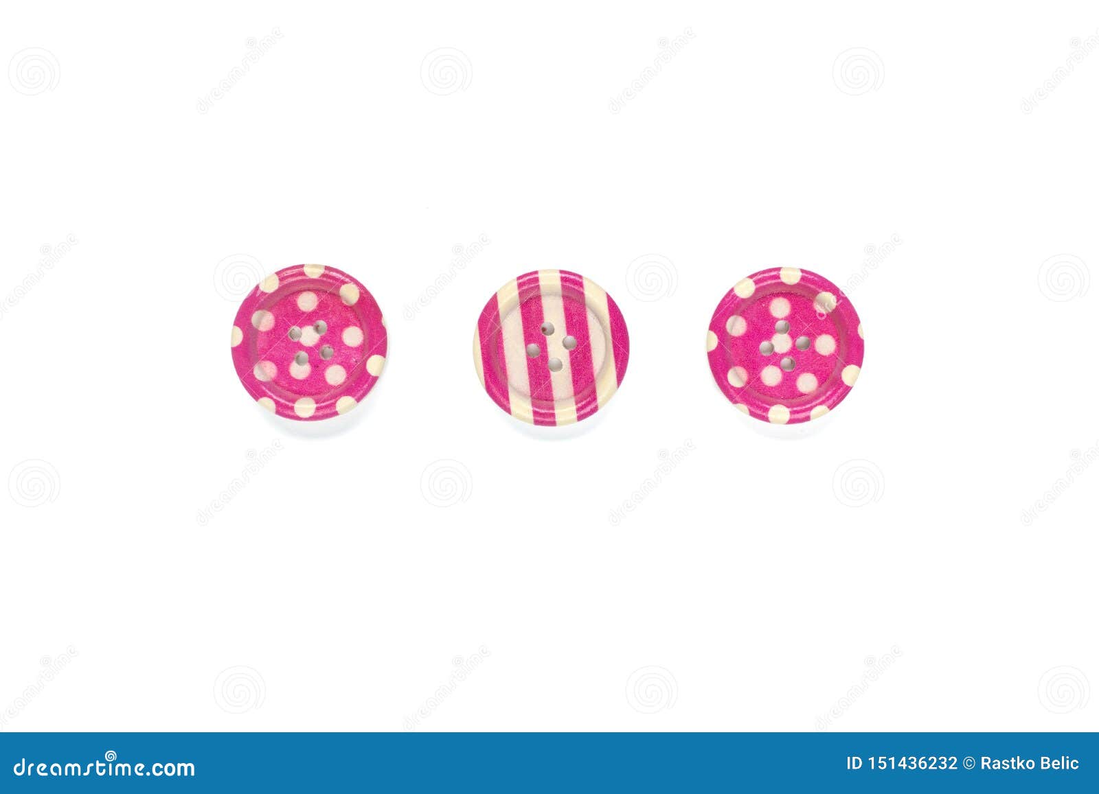 Three Various Pink Sewing Buttons Isolated on Background Stock Photo