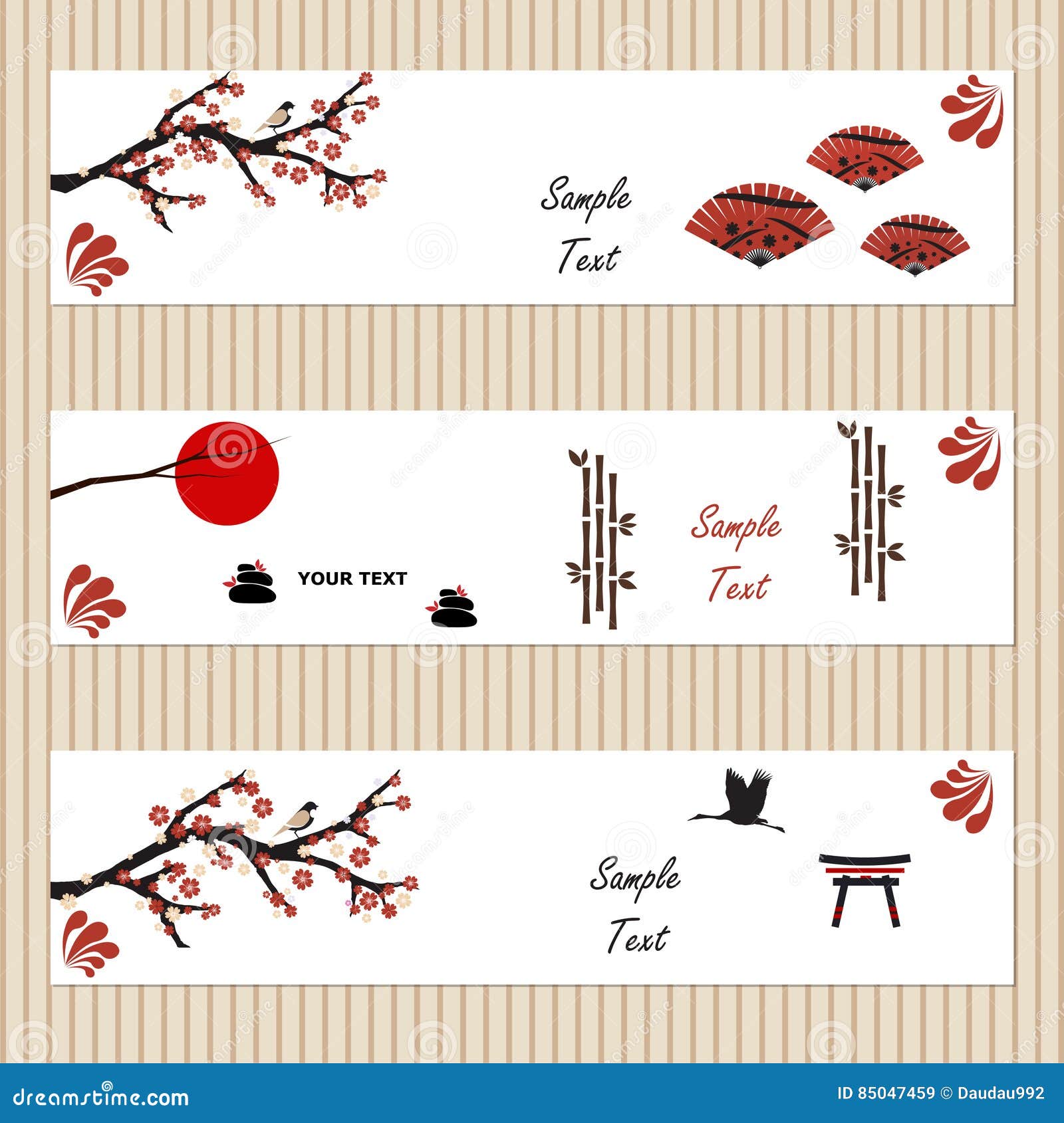Three Vector Banner in the Japanese Style Stock Vector Illustration