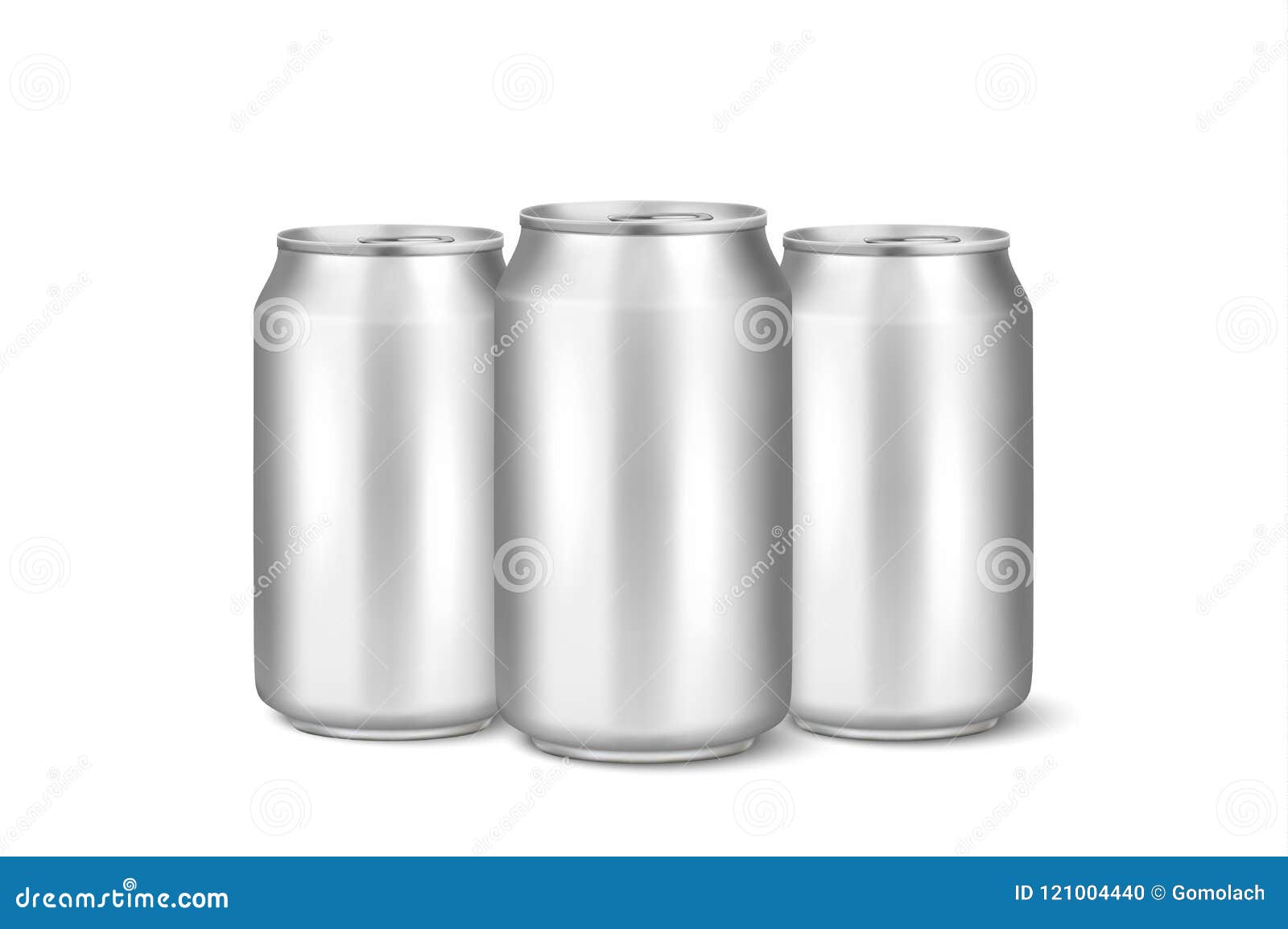 Download Three Vector Realistic 3d Empty Glossy Metal Silver Aluminium Beer Pack Or Can Visual 330ml. Can ...