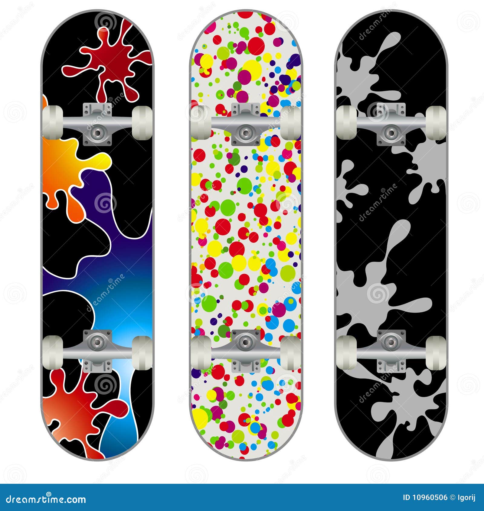 Three Vector Skateboard Colorful Designs Royalty Free Stock Image