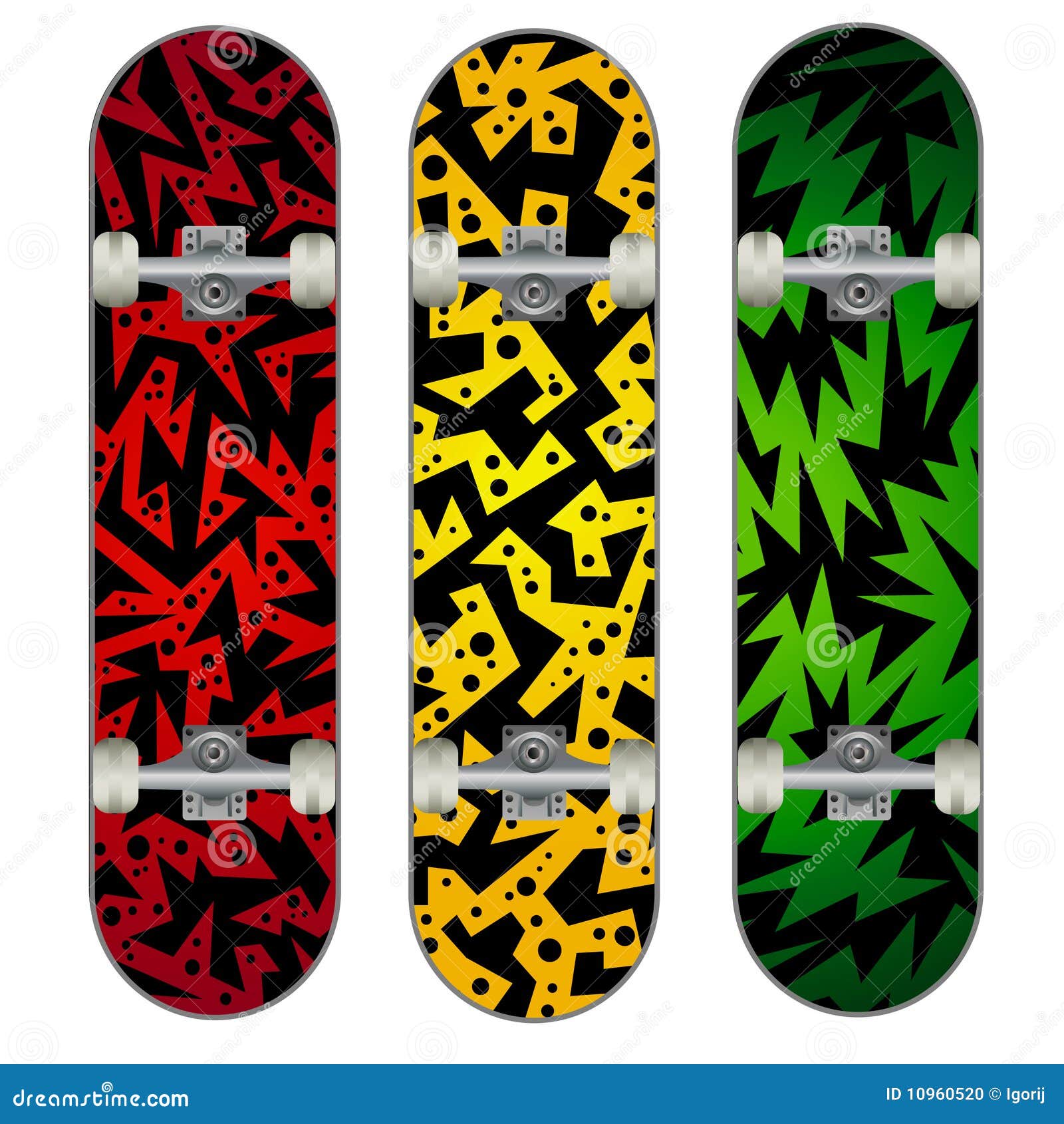 Three Vector Skateboard Colorful Designs Stock Photo Image 10960520