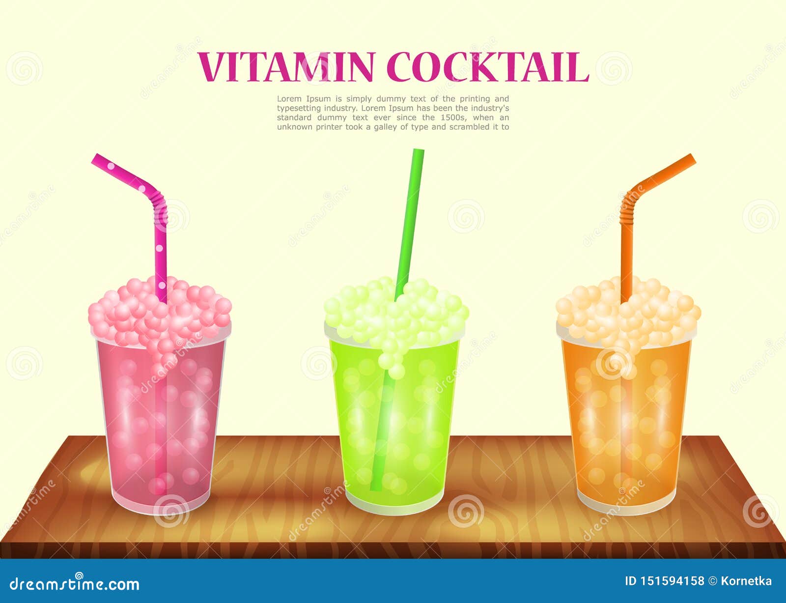 Three Vitamin Cocktail on Table. Concept for Spa Center Stock Vector ...