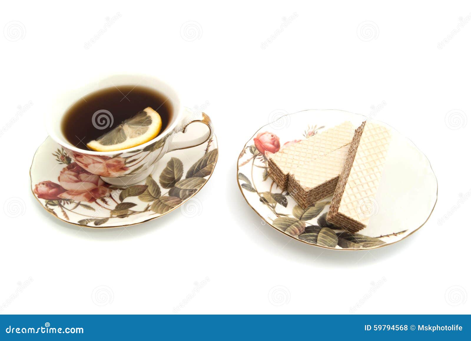 Three Wafers and Cup of Tea with Lemon Stock Photo Image of lemon