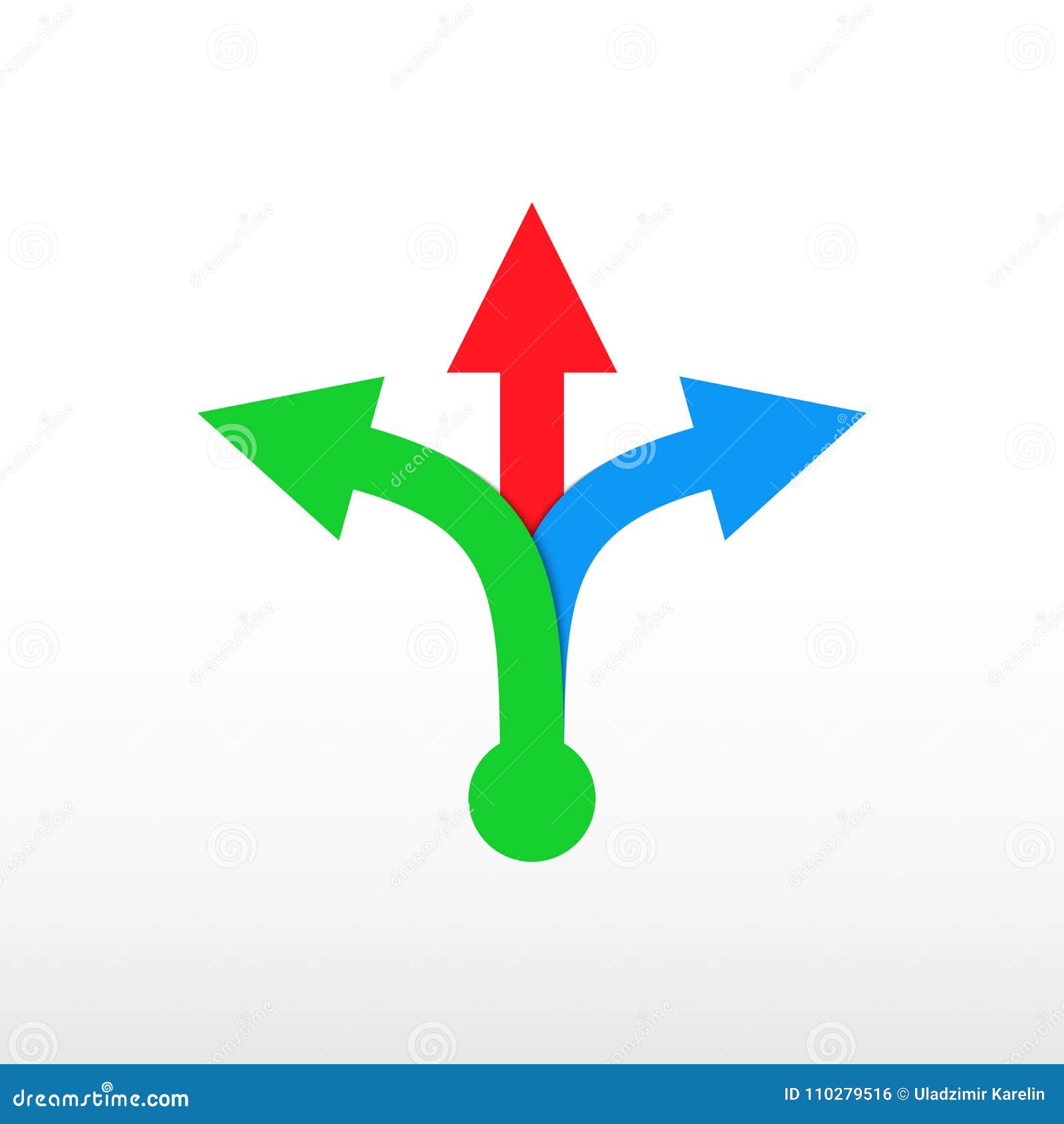 three-way direction arrow. color triple arrow.