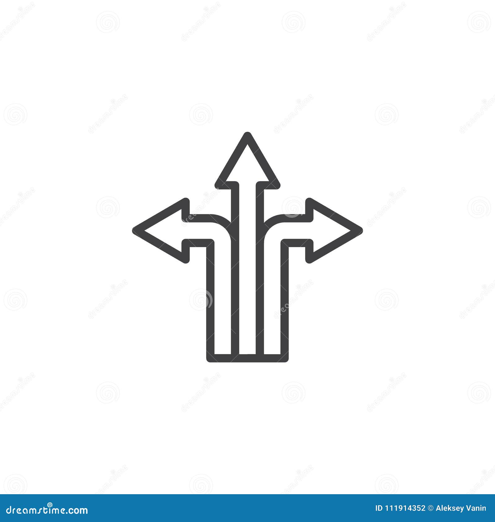 three way direction arrows outline icon