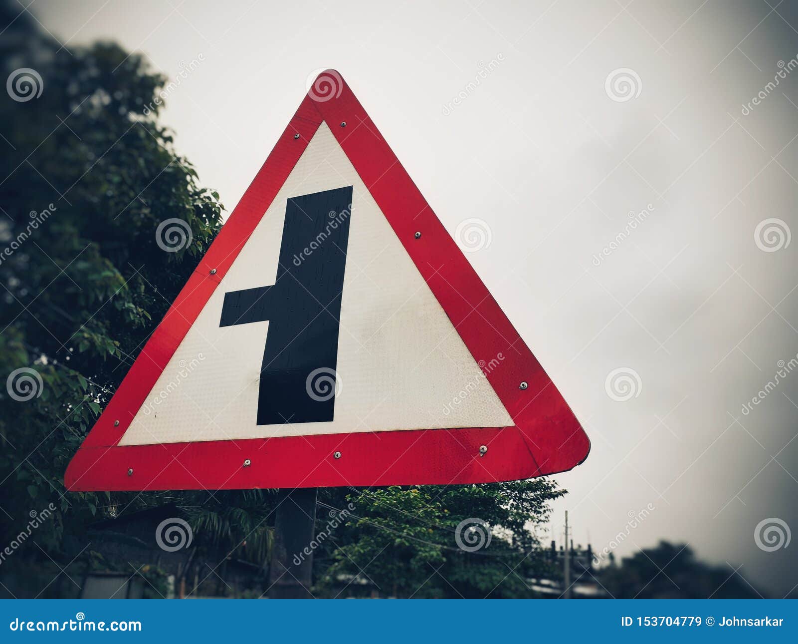 Three Way Junction Warning Sign Board Intersection Traffic Sign On The Roadside Stock Image Image Of Road Highway 153704779