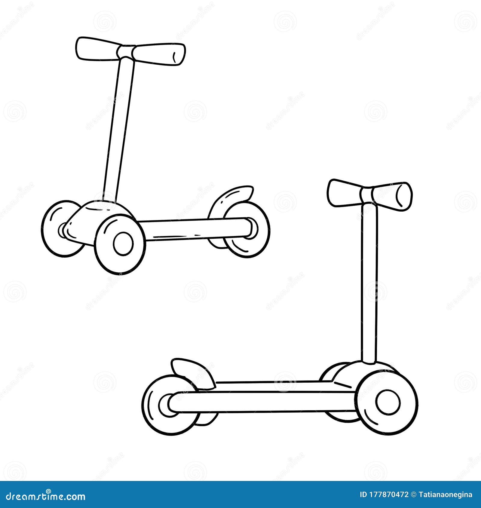 Download Three Wheeles Kick Scooter Isolated Coloring Page Stock Illustration - Illustration of little ...