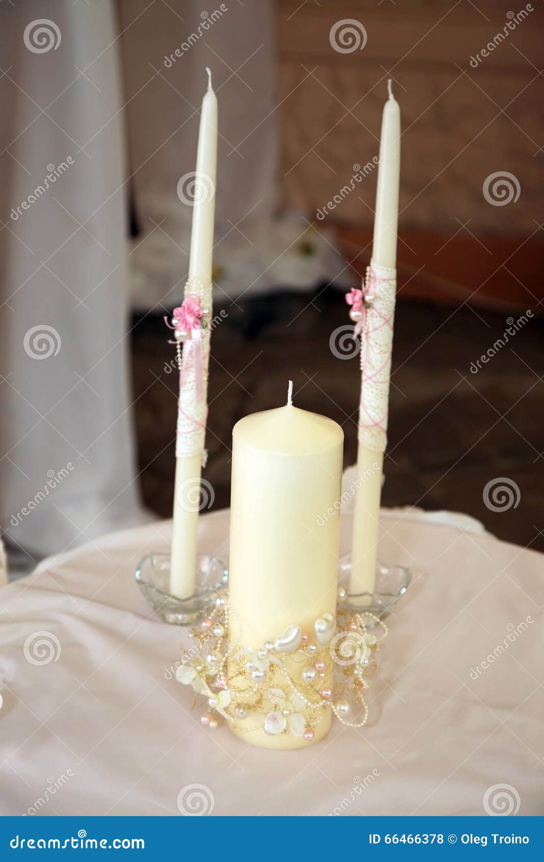 Three White Candles for the Wedding Ceremony Stock Photo Image of