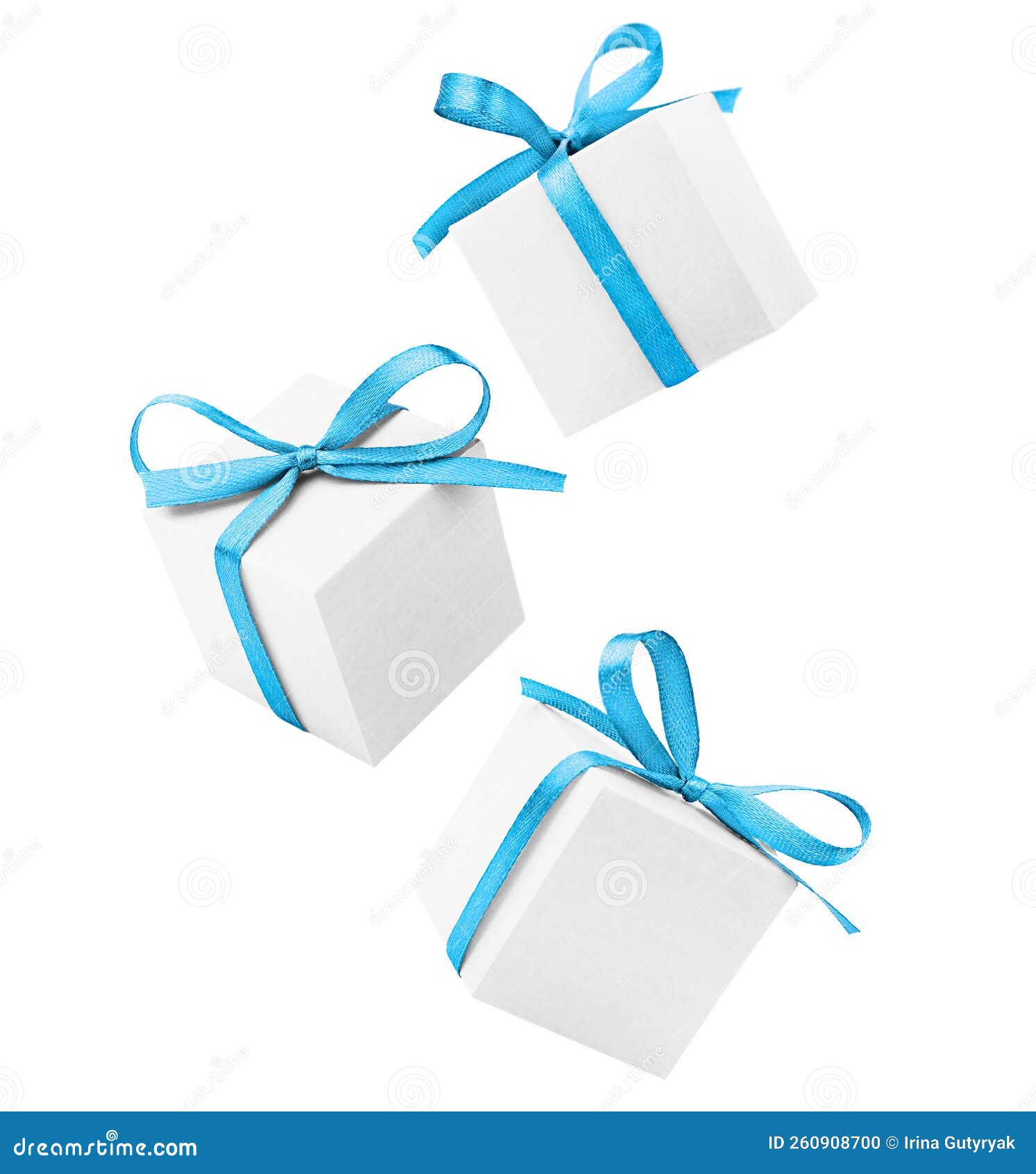 Three White Gift Boxes with Blue Bows Stock Photo Image of packaging