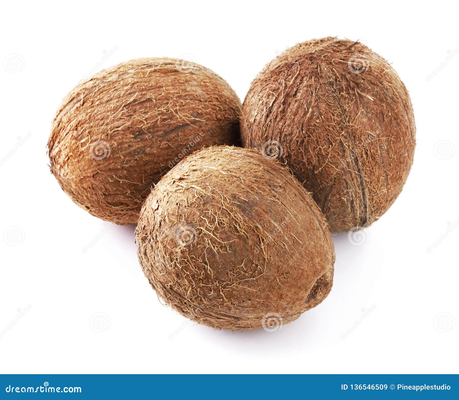 Three Whole Coconuts Isolated Stock Image Image of full, heap 136546509