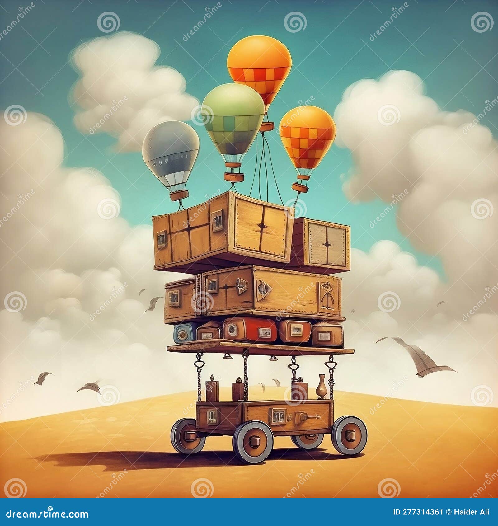 three wild and crazy cubes on wheels connected by springs - add a balancing cart with a pole on top for more fun! generative ai