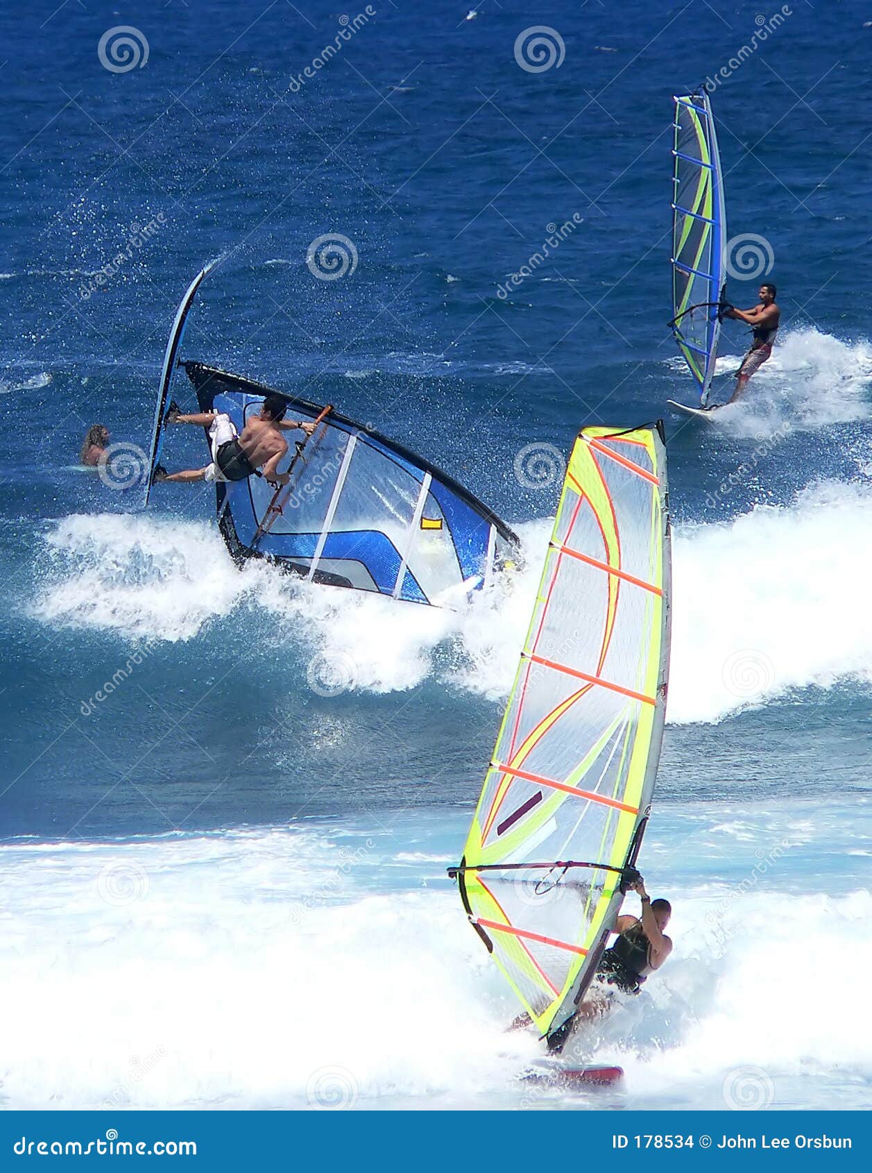 Three Windsurfers in the Waves Stock Photo Image of hawaii, winning