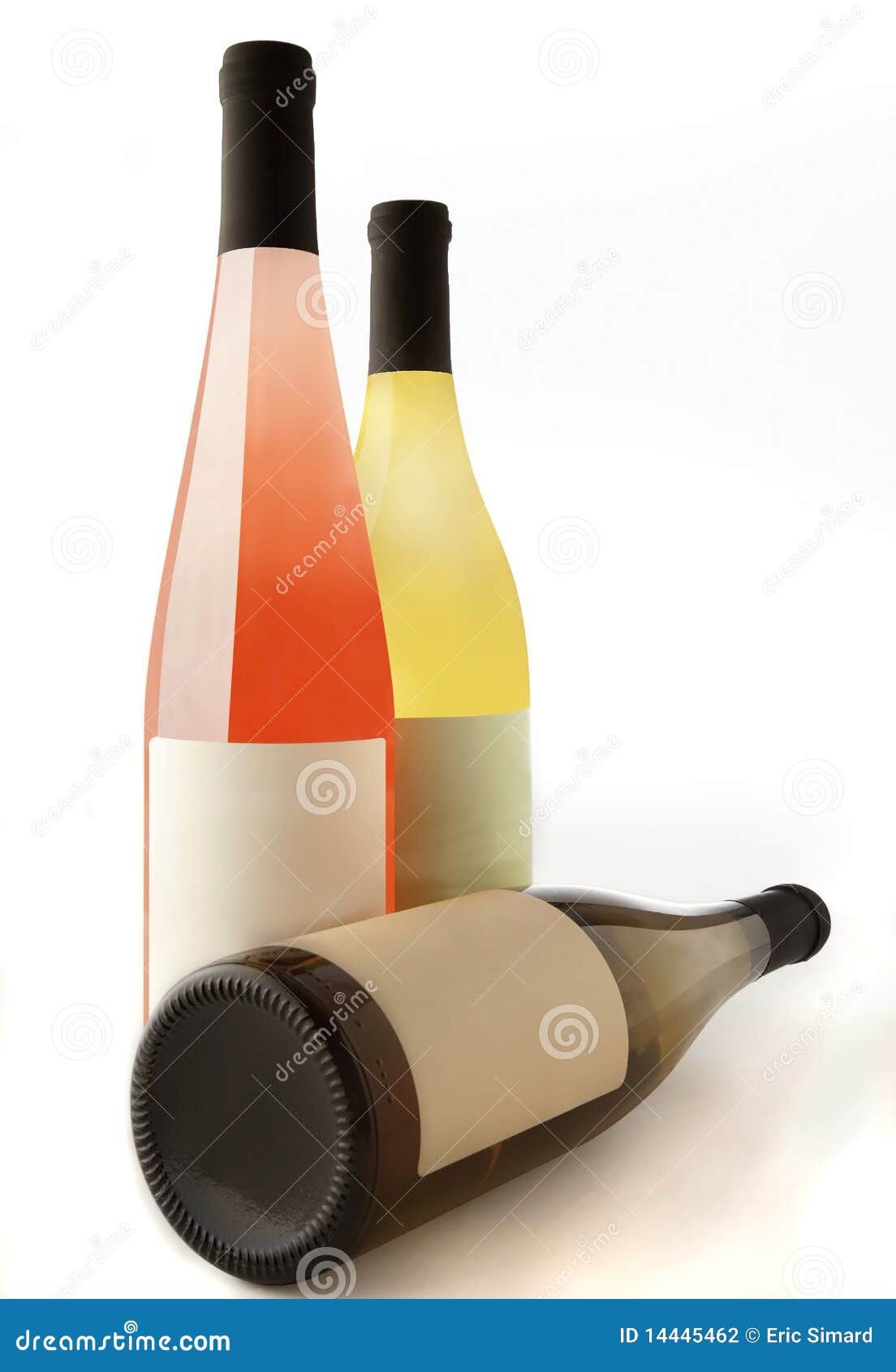 Three Wine Bottles stock photo. Image of beverage, white 14445462