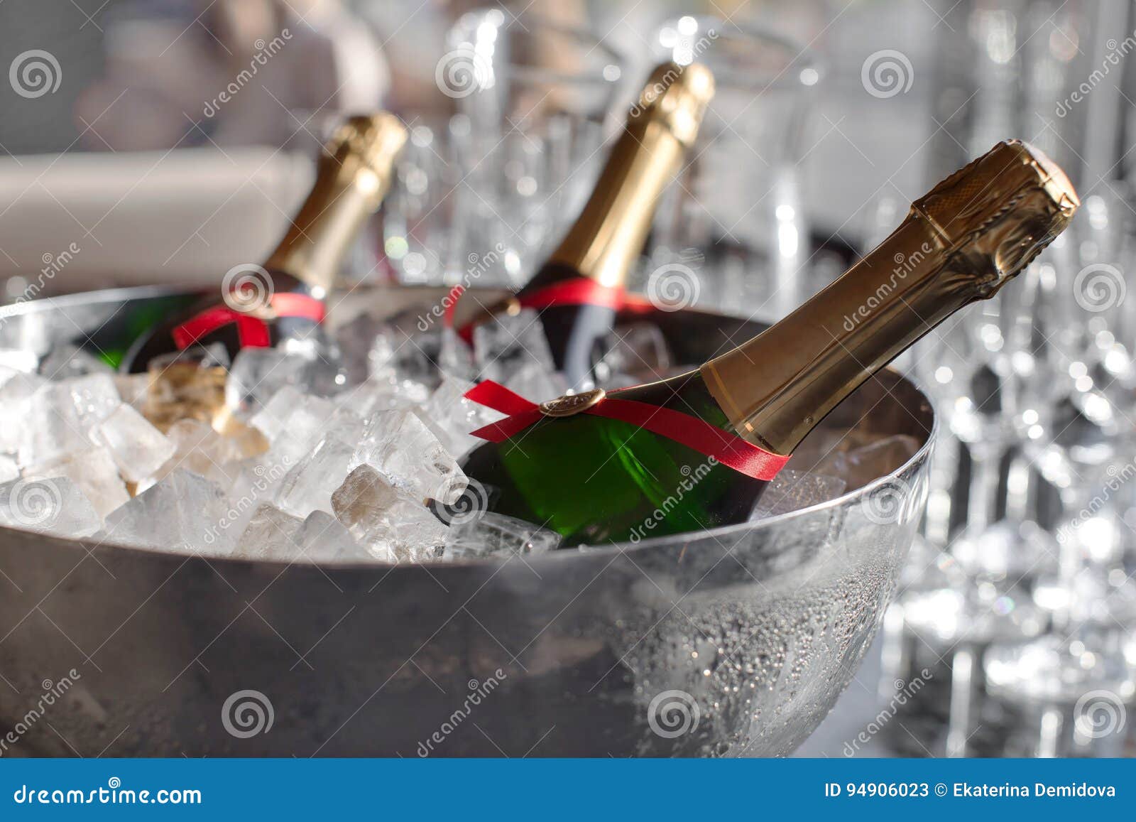 Three Wine Bottles Chill in Ice Bucket Editorial Stock Photo Image of
