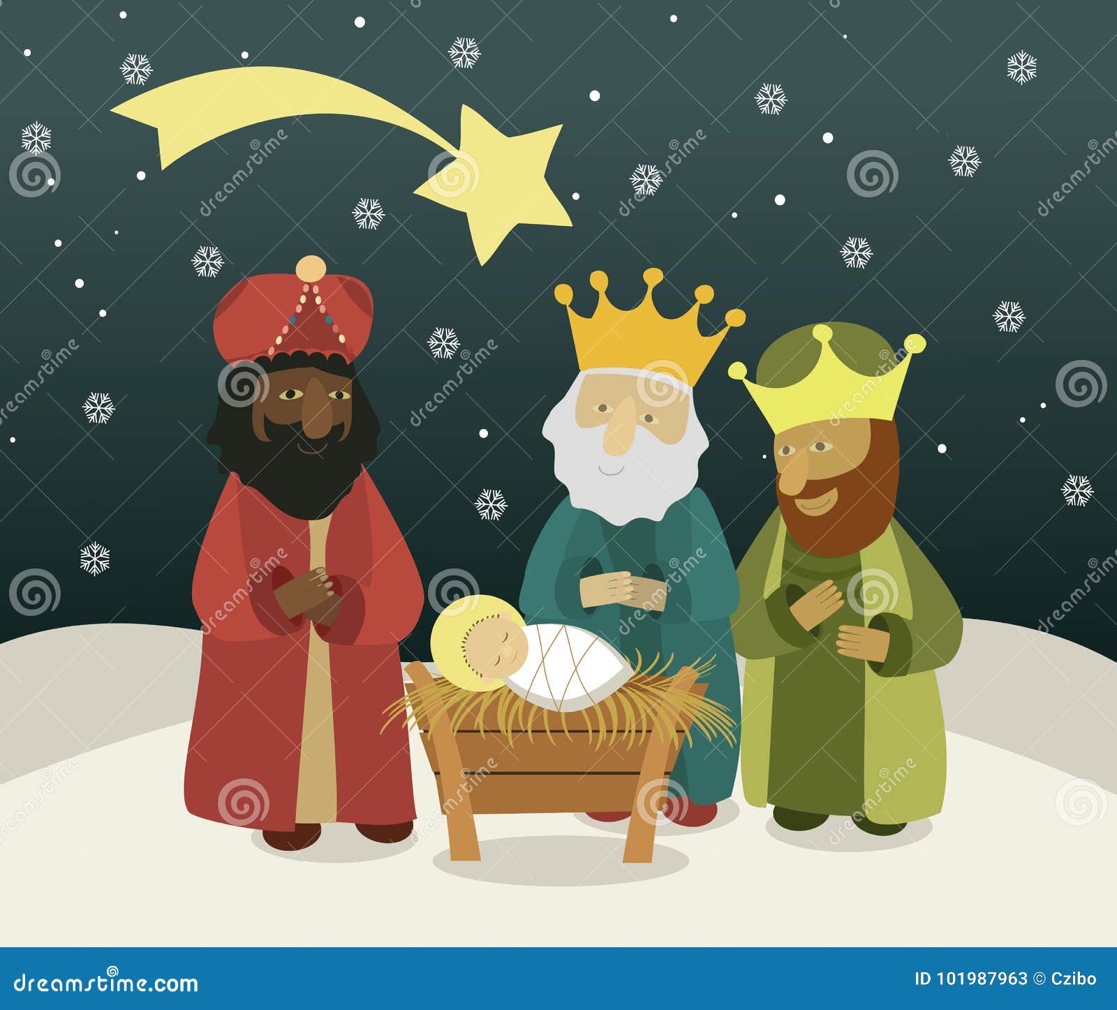 Three Wise Men Bring Presents To Jesus Stock Vector
