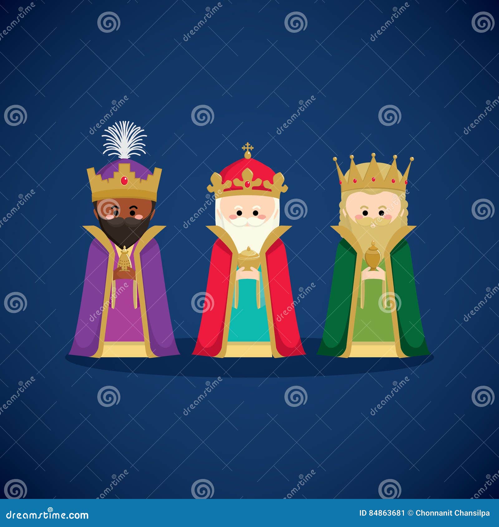 Three Wise Men Bringing Gifts To Jesus Stock Vector