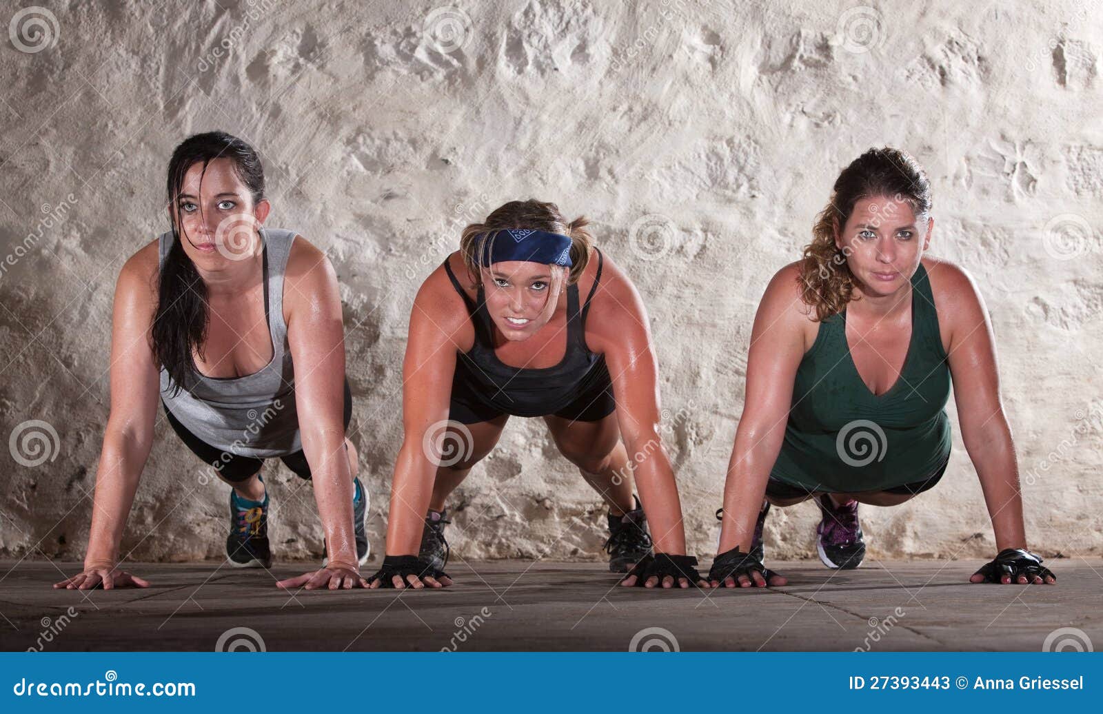 Three Women Do Push Ups in Boot Camp Workout Stock Image Image of weightlifting, serious 27393443