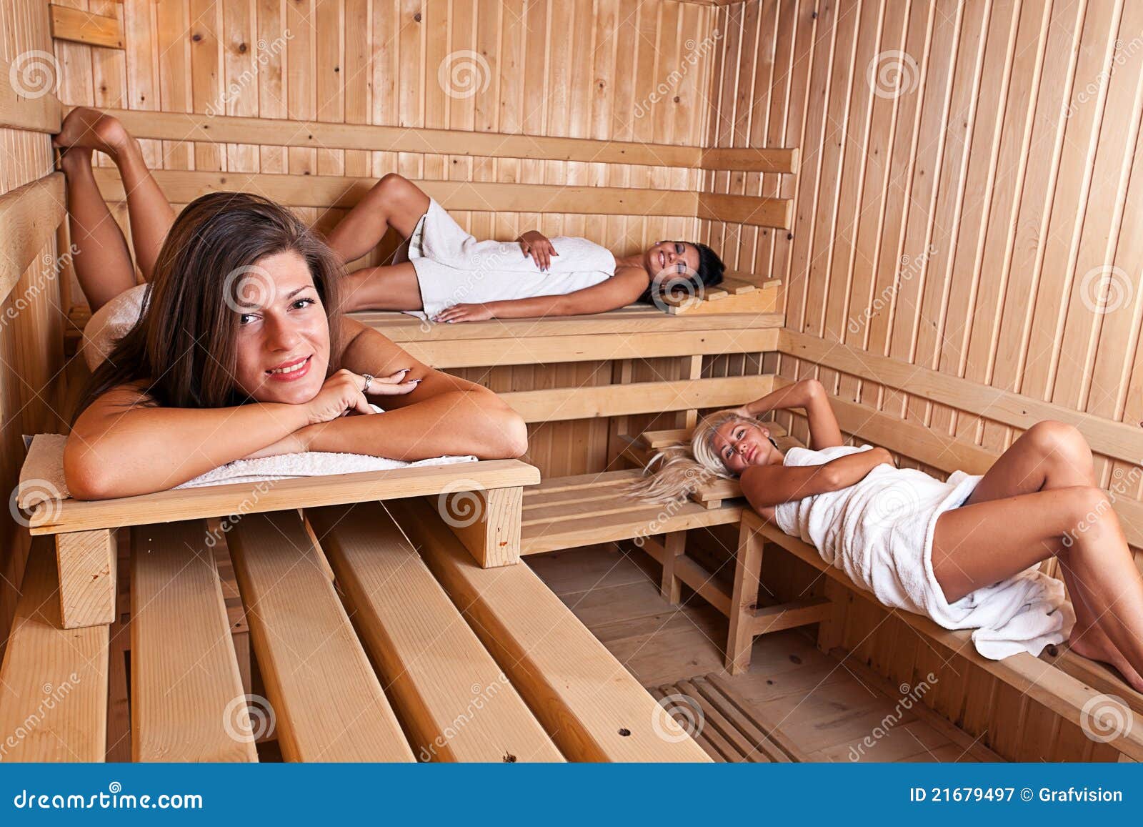 In Der Sauna - Three Women Relaxing a Hot Sauna Stock Image - Image of sauna, adult:  21679497