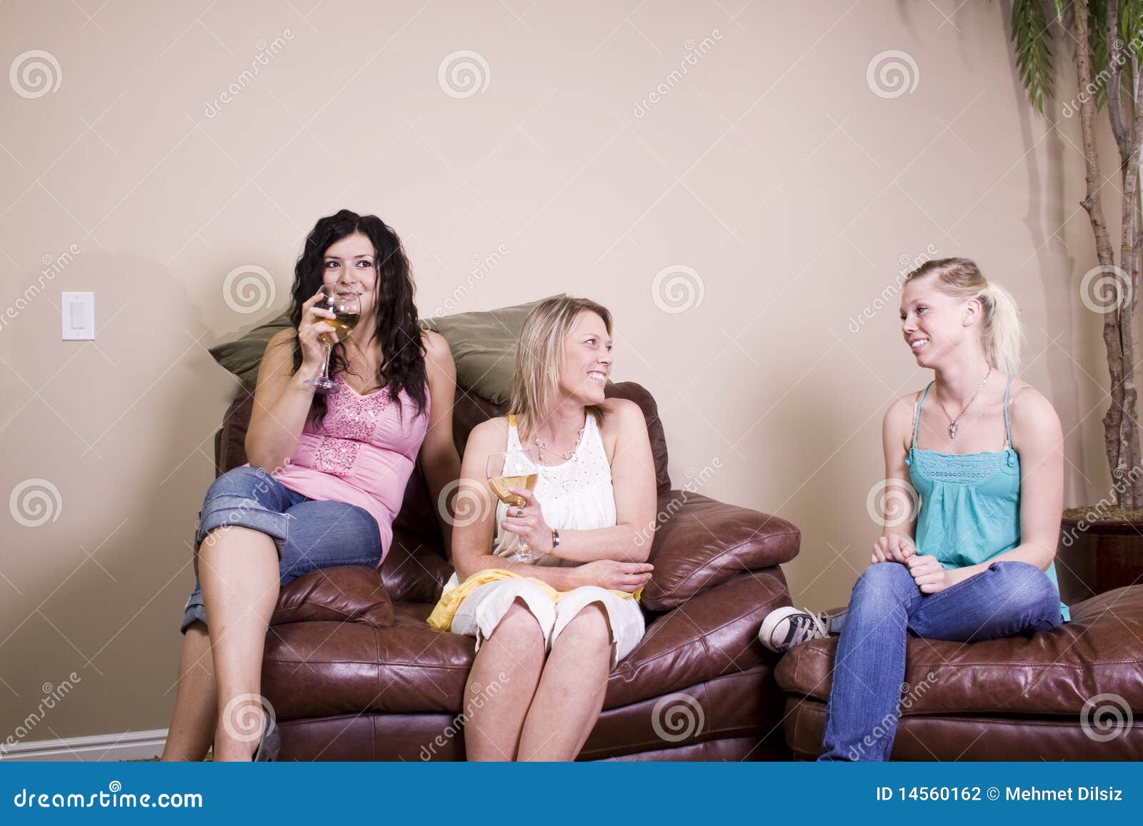 Three Women Socializing At Home Stock Photography Image