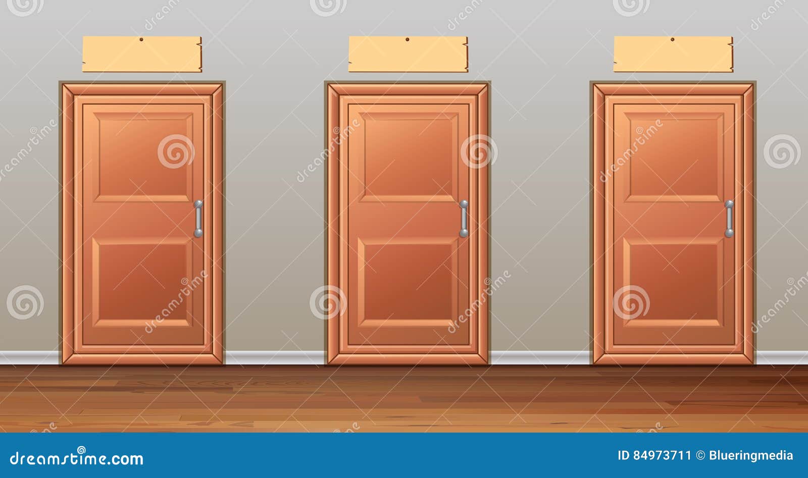 Three Wooden Doors in the Hallway Stock Vector Illustration of floor