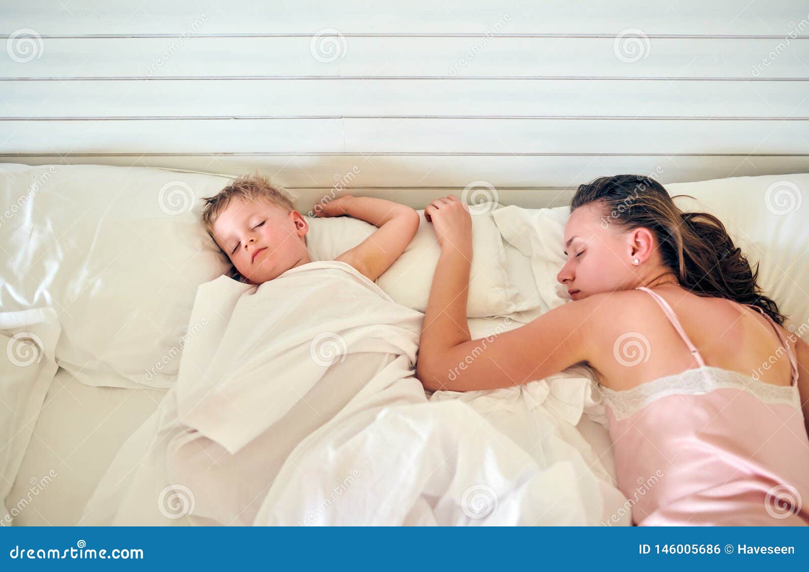 Toddler Boy Sleeping On Pillow With Mother Stock Photo Image Of Cute