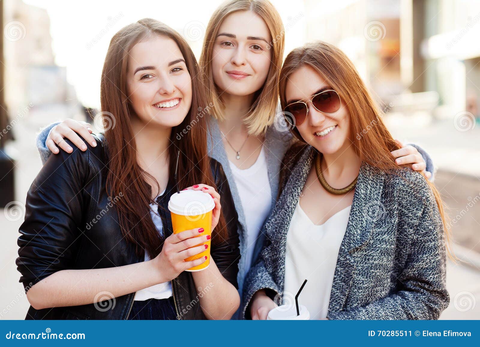 Three Young Women, Best Friends Smiling at the Camera Stock Image ...