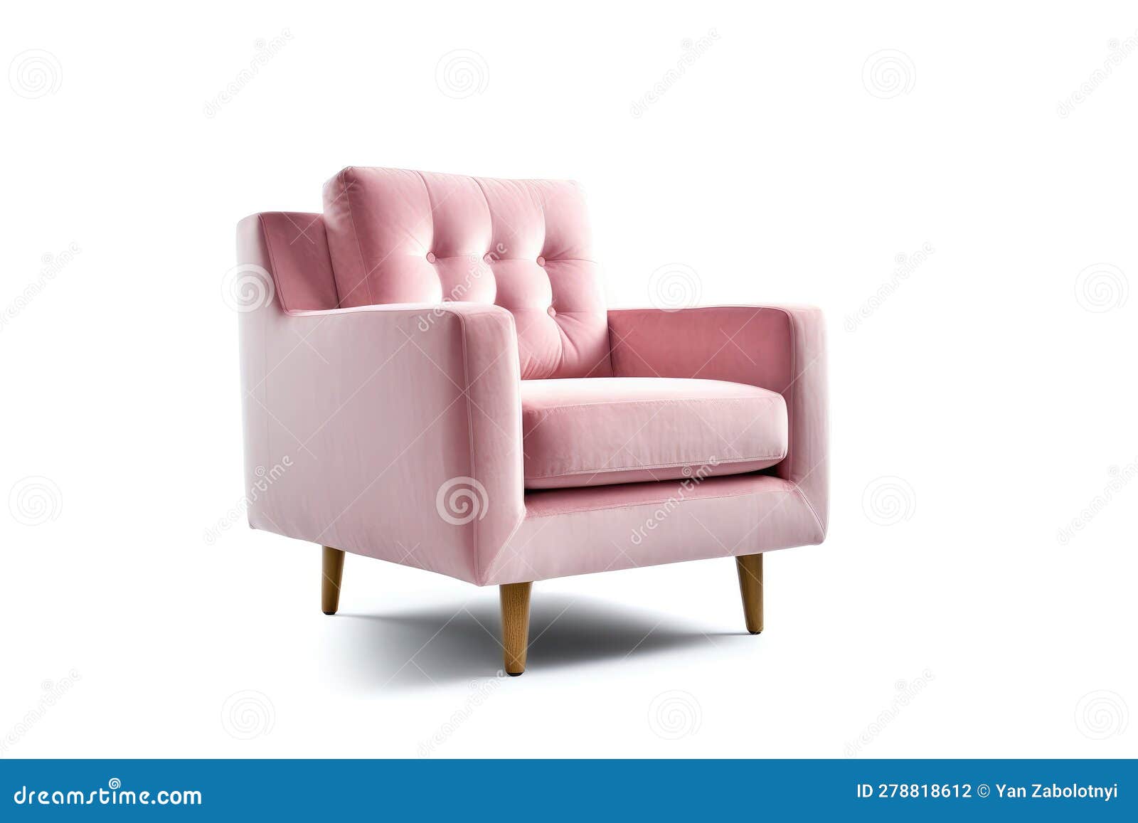 threequarter view blush pink mid century modern armchair white. generative ai
