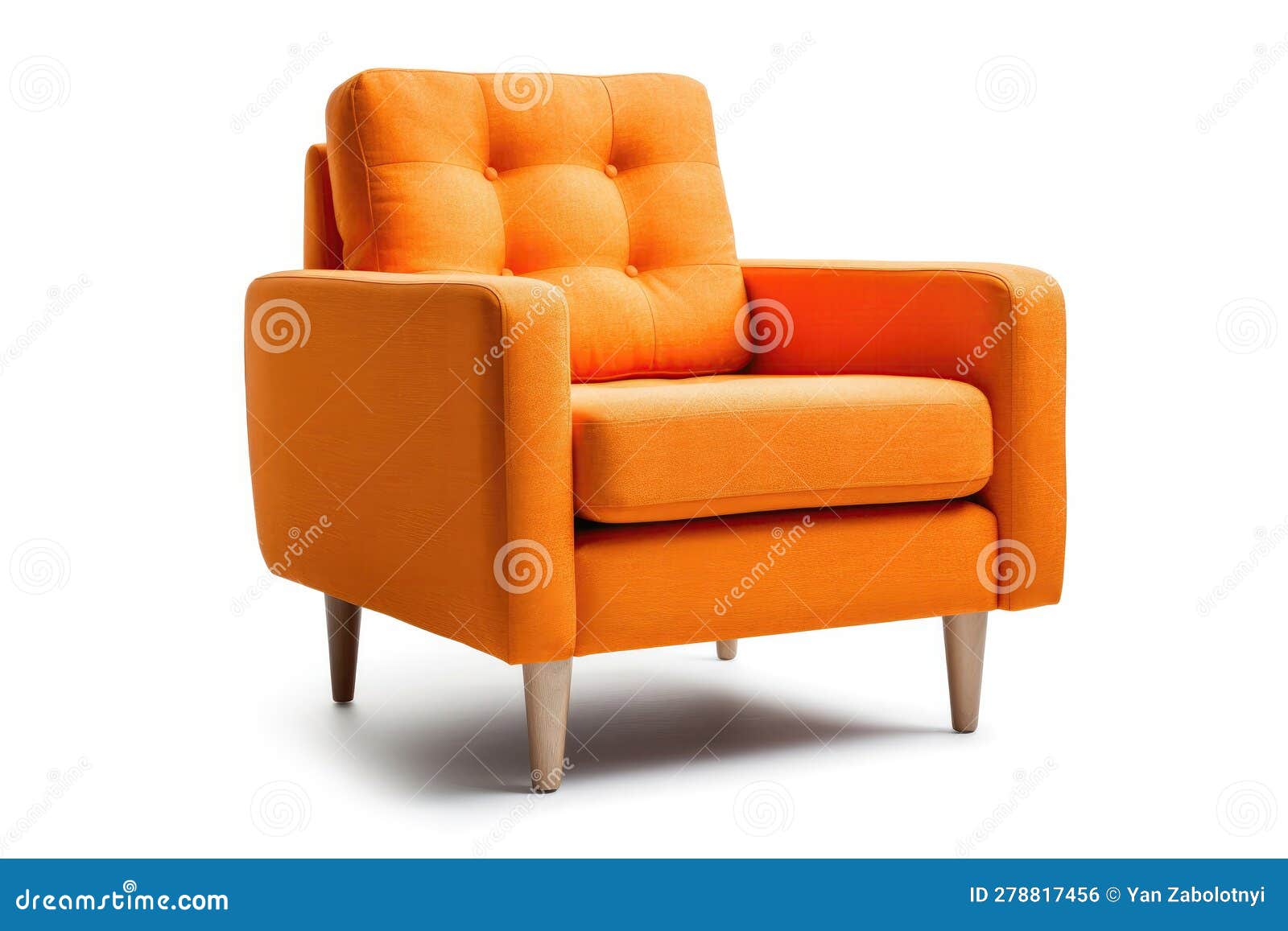 threequarter view tangerine mid century modern armchair on white background. generative ai