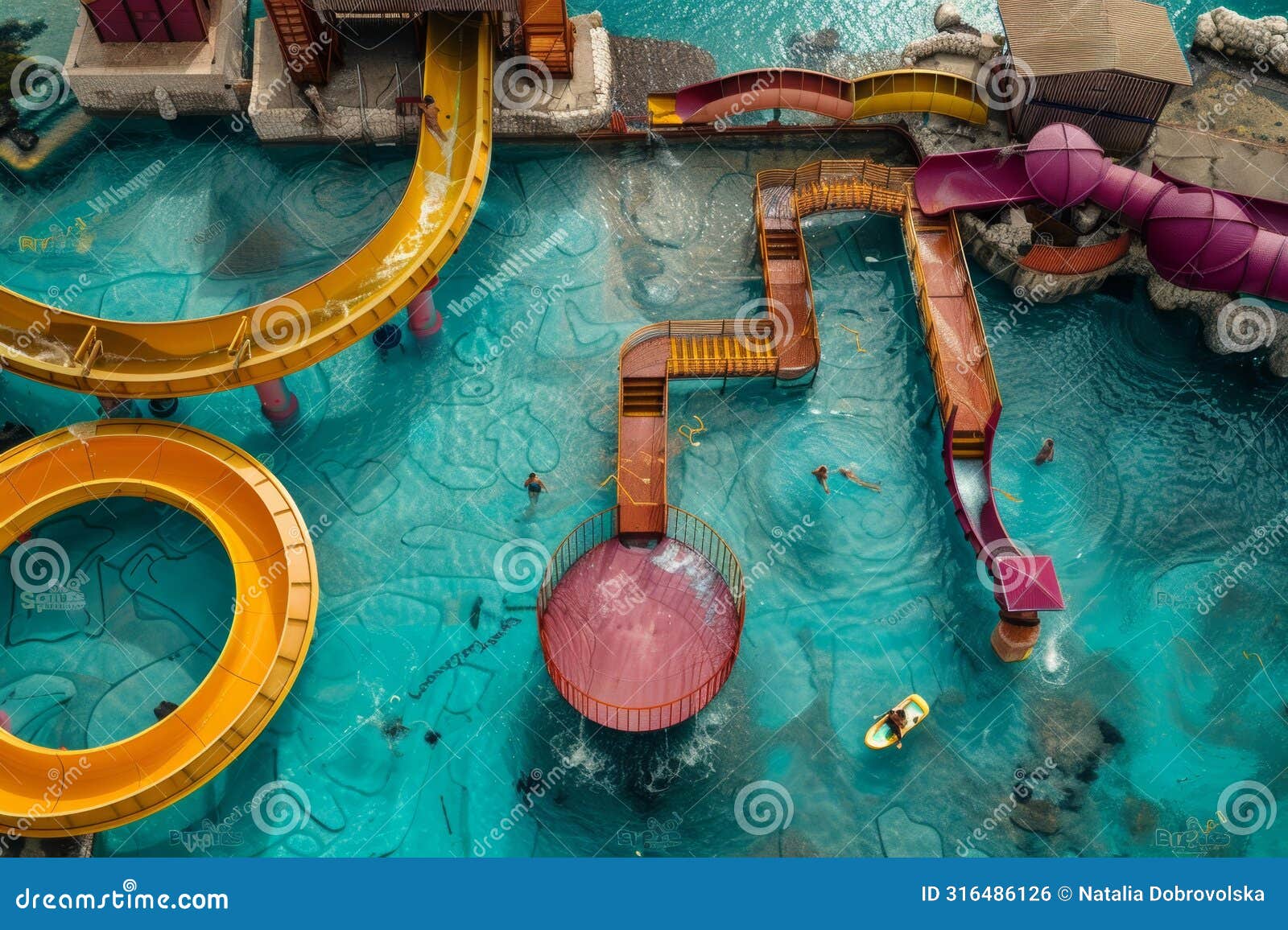 thrilling aqua park adventure with slides, pools, and splashes.