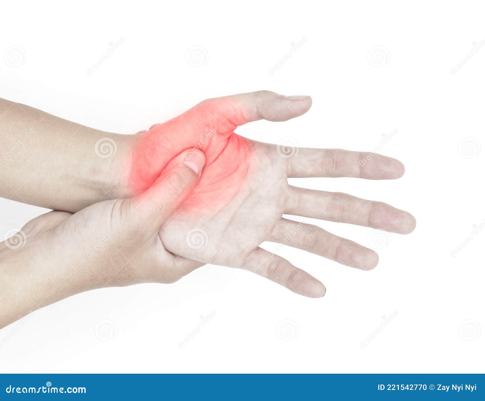 throbbing pain in palm of asian young man with diabetes. concept of cellulitis