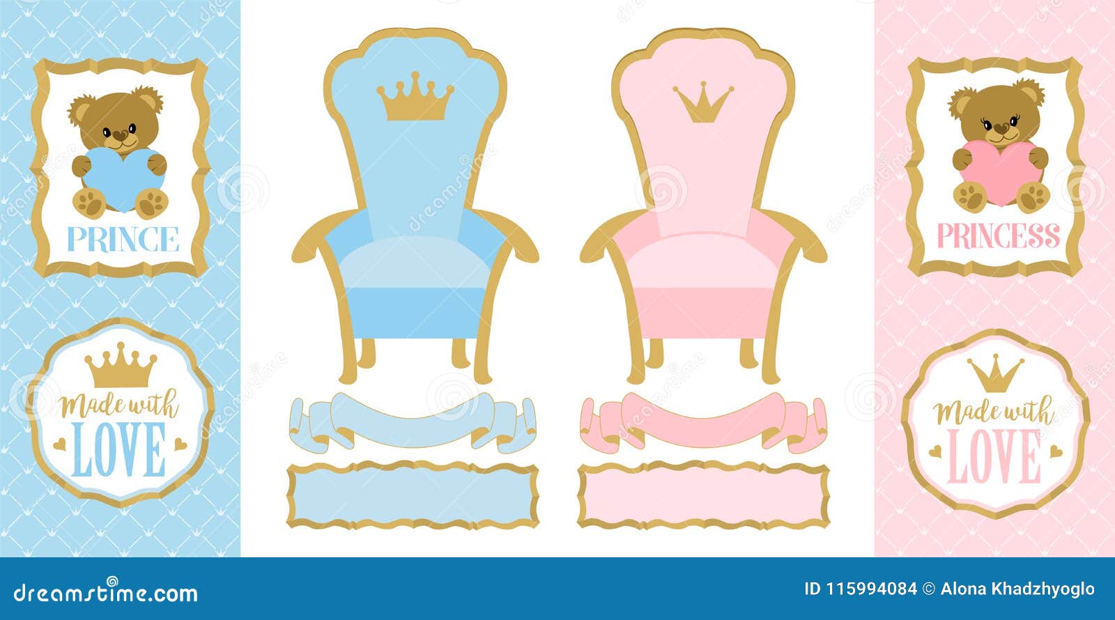 Throne Chair For Princess And Prince Set Of Cute Elements Of