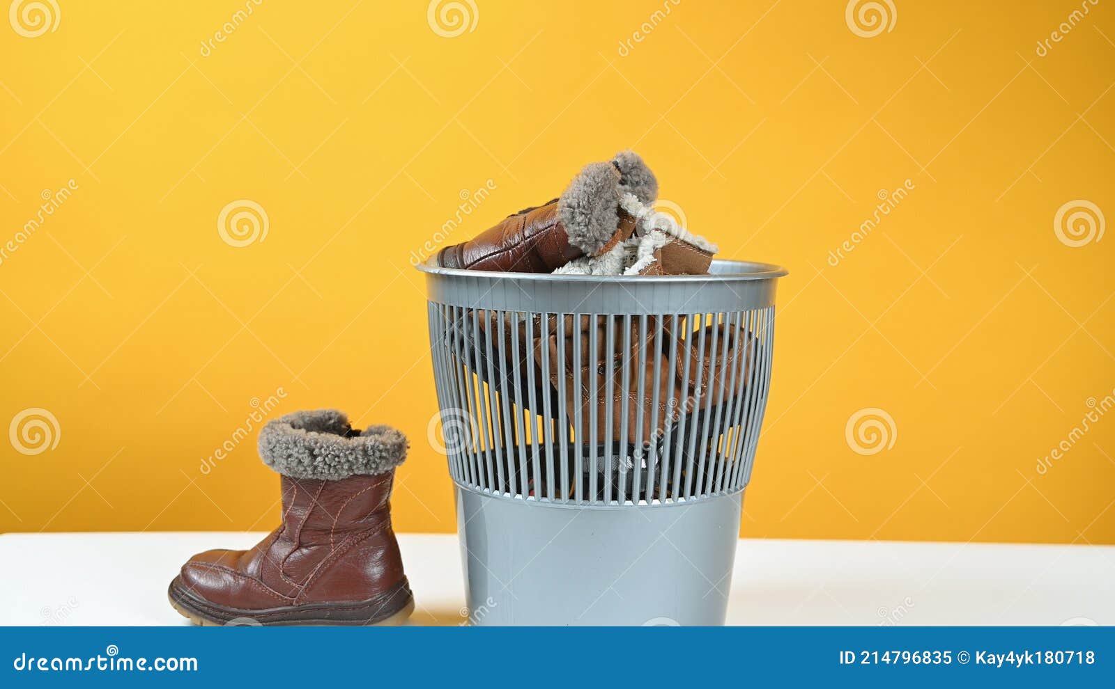 Throw Children`s Shoes in the Trash Bin Stock Image Image of wall