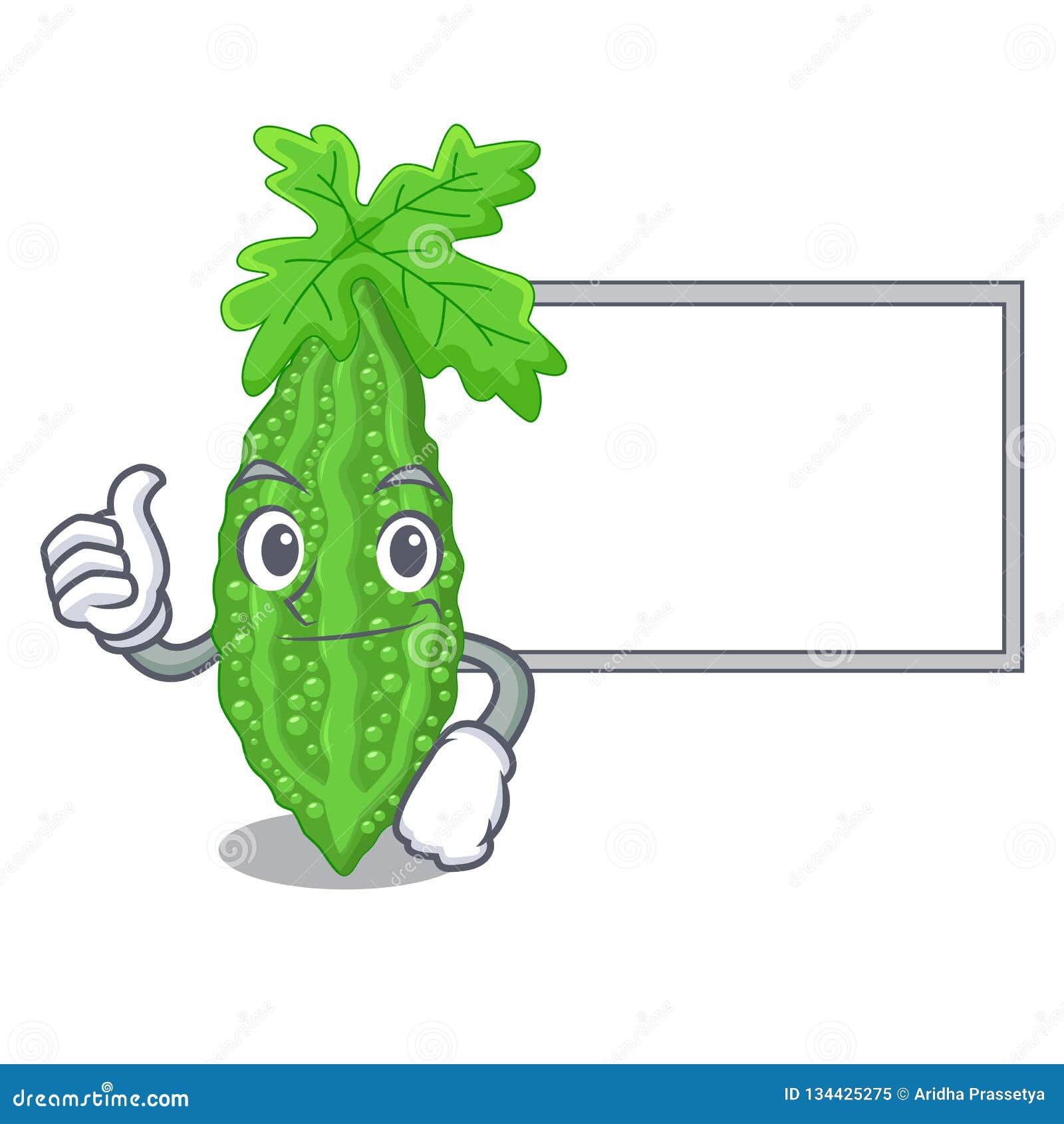 Thumbs Up with Board Bitter Melon Isolated on a Mascot Stock Vector