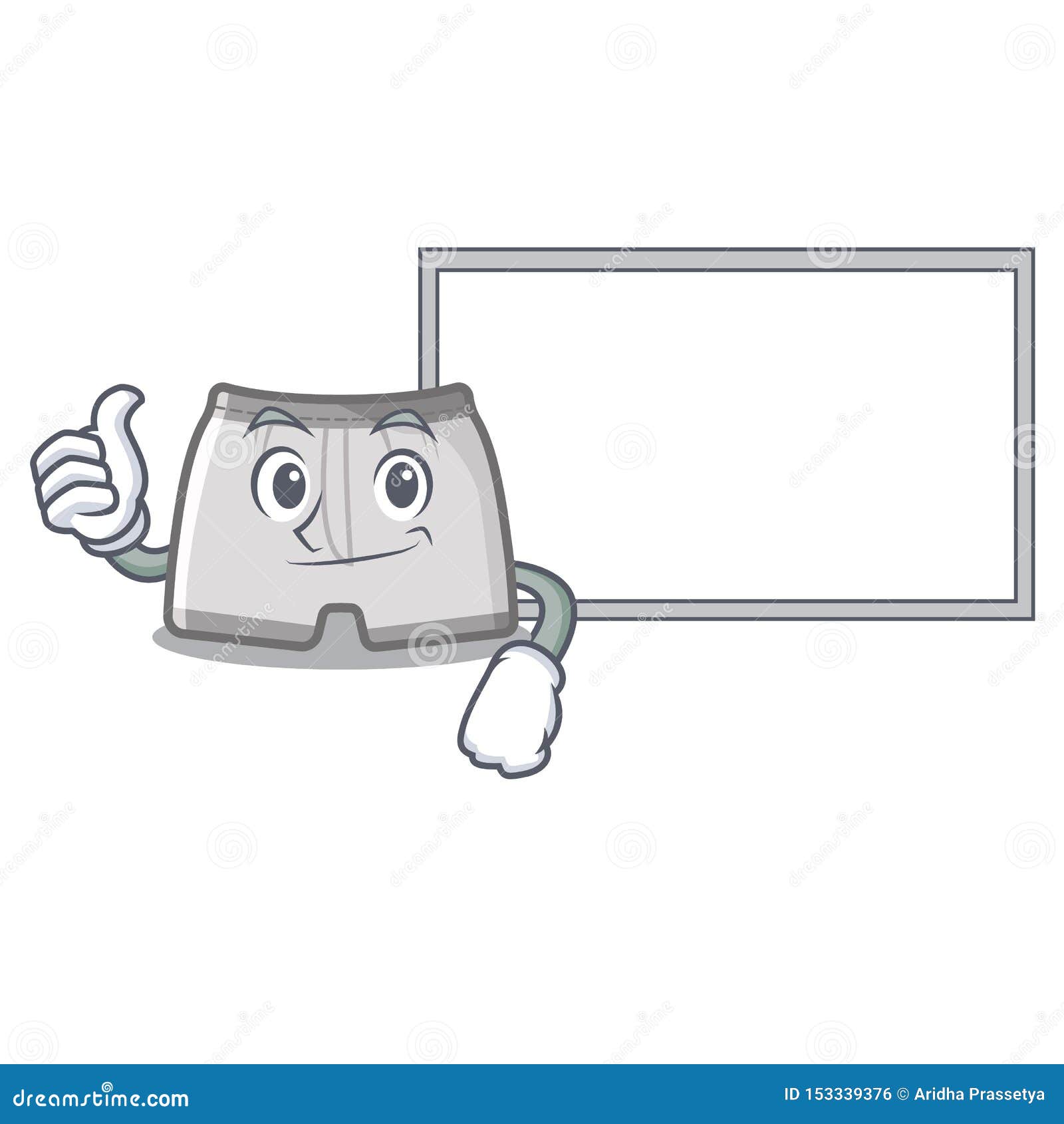 Thumbs Up with Board Swimming Trunks in the Cartoon Shape Stock Vector