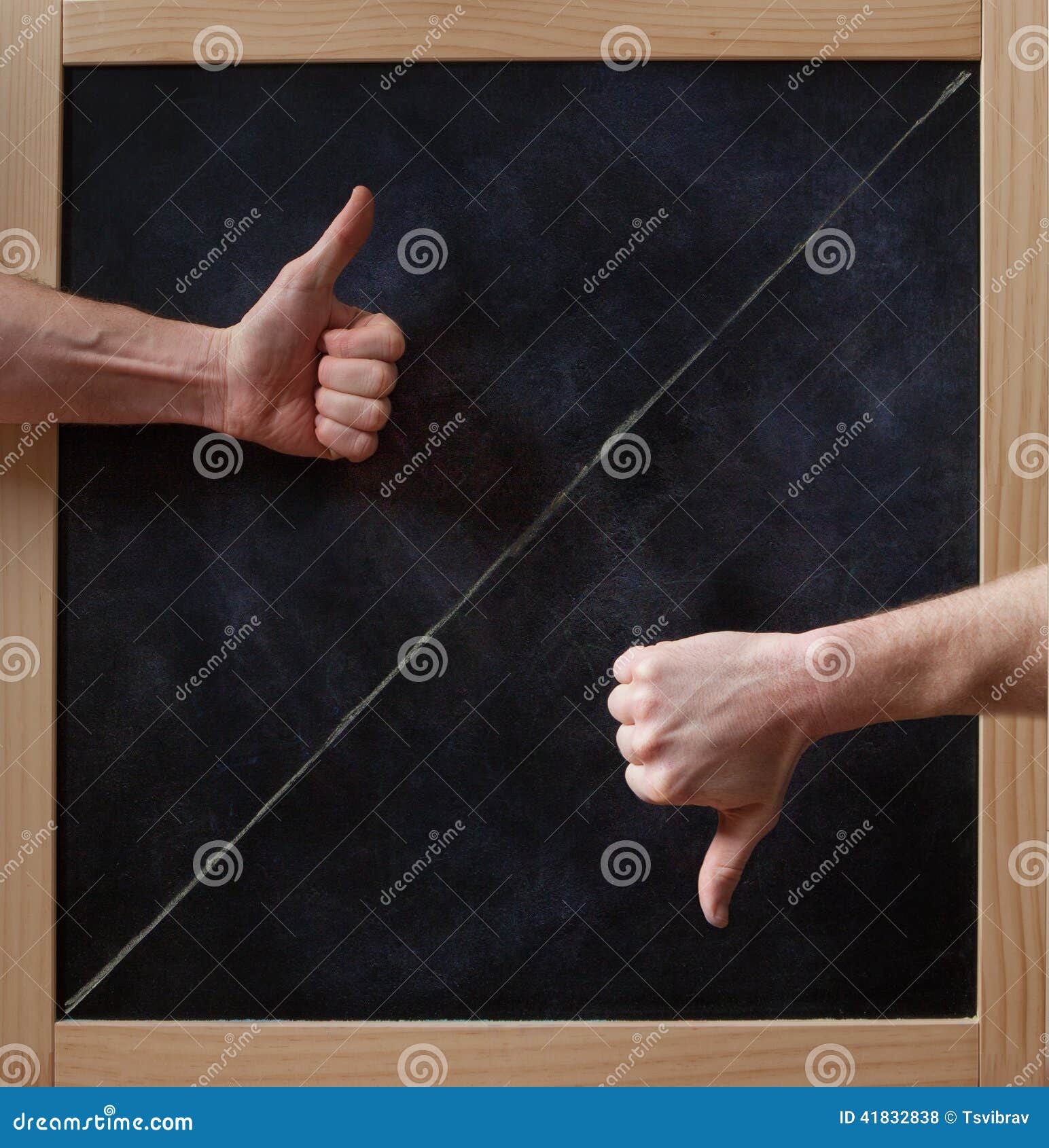 Thumbs Up and Down on Blackboard Stock Photo Image of black