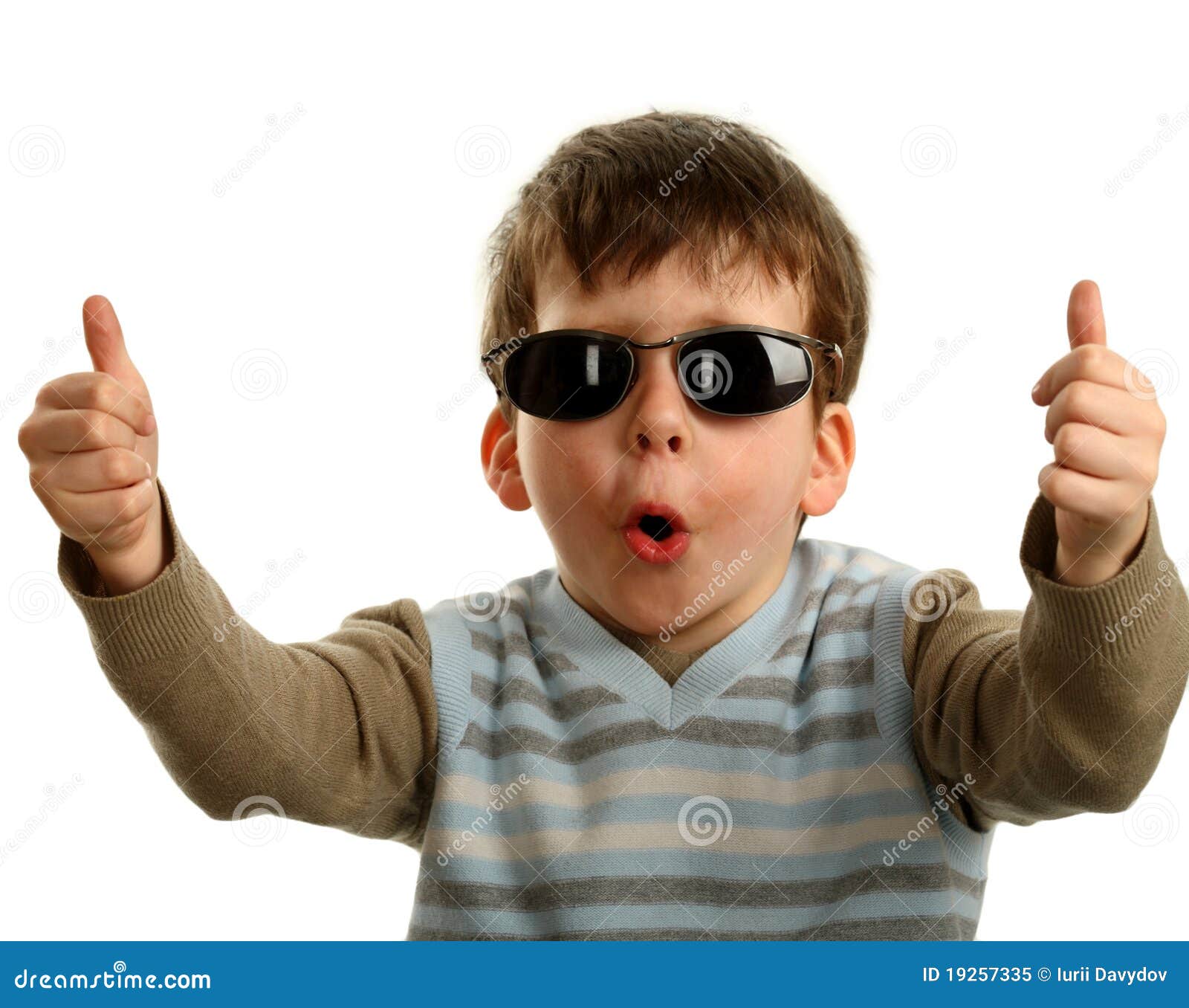 Thumbs Up Shown by a Happy Young Boy on Glasses Stock Image Image of