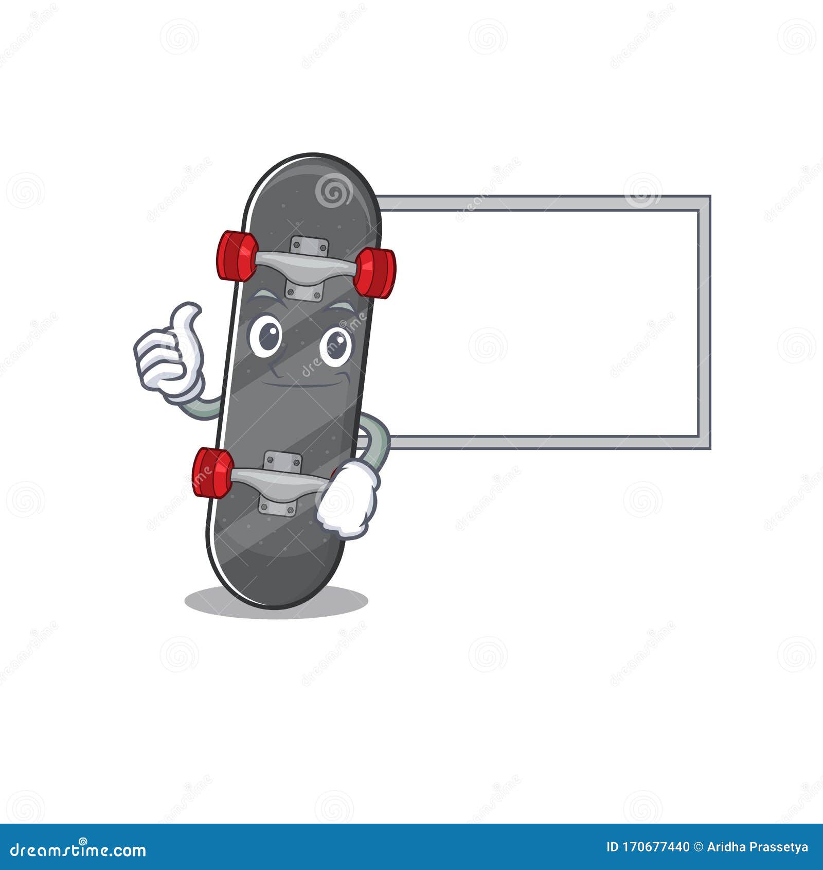 Thumbs Up of Skateboard Cartoon Design with Board Stock Vector