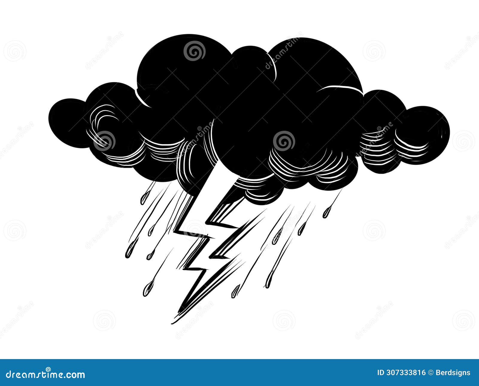 Thunder Cloud and Lightning Stock Illustration - Illustration of nature,  isolated: 307333816, image size:1600x1290