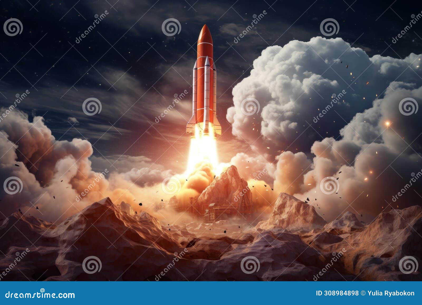 thunderous rocket launch. generate ai