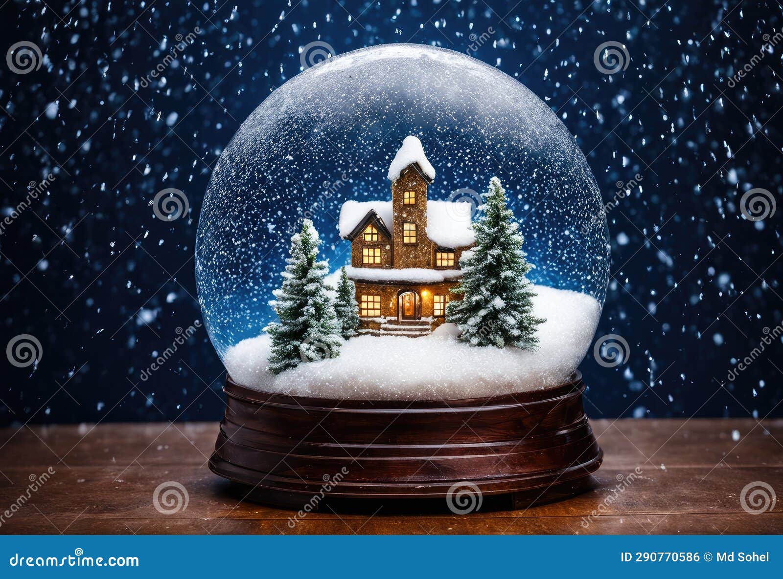 A Thunderstorm Brewing Inside a Snow Globe. Stock Illustration