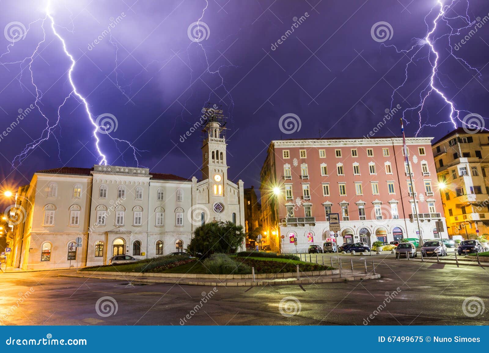 thunderstorm lightning over city of split croacia