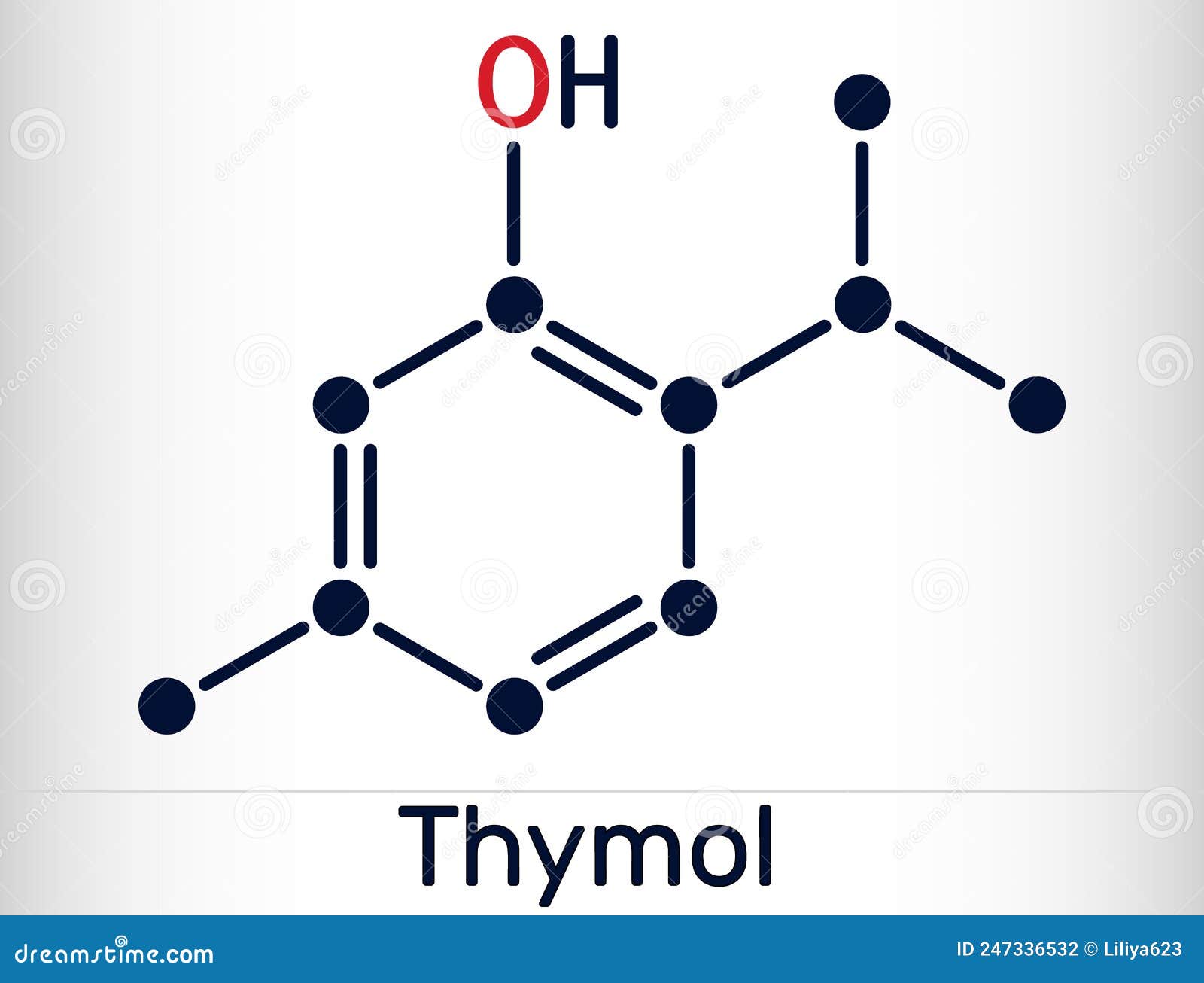 thymol, ipmp molecule. it is phenol, natural monoterpene derivative of cymene. skeletal chemical formula