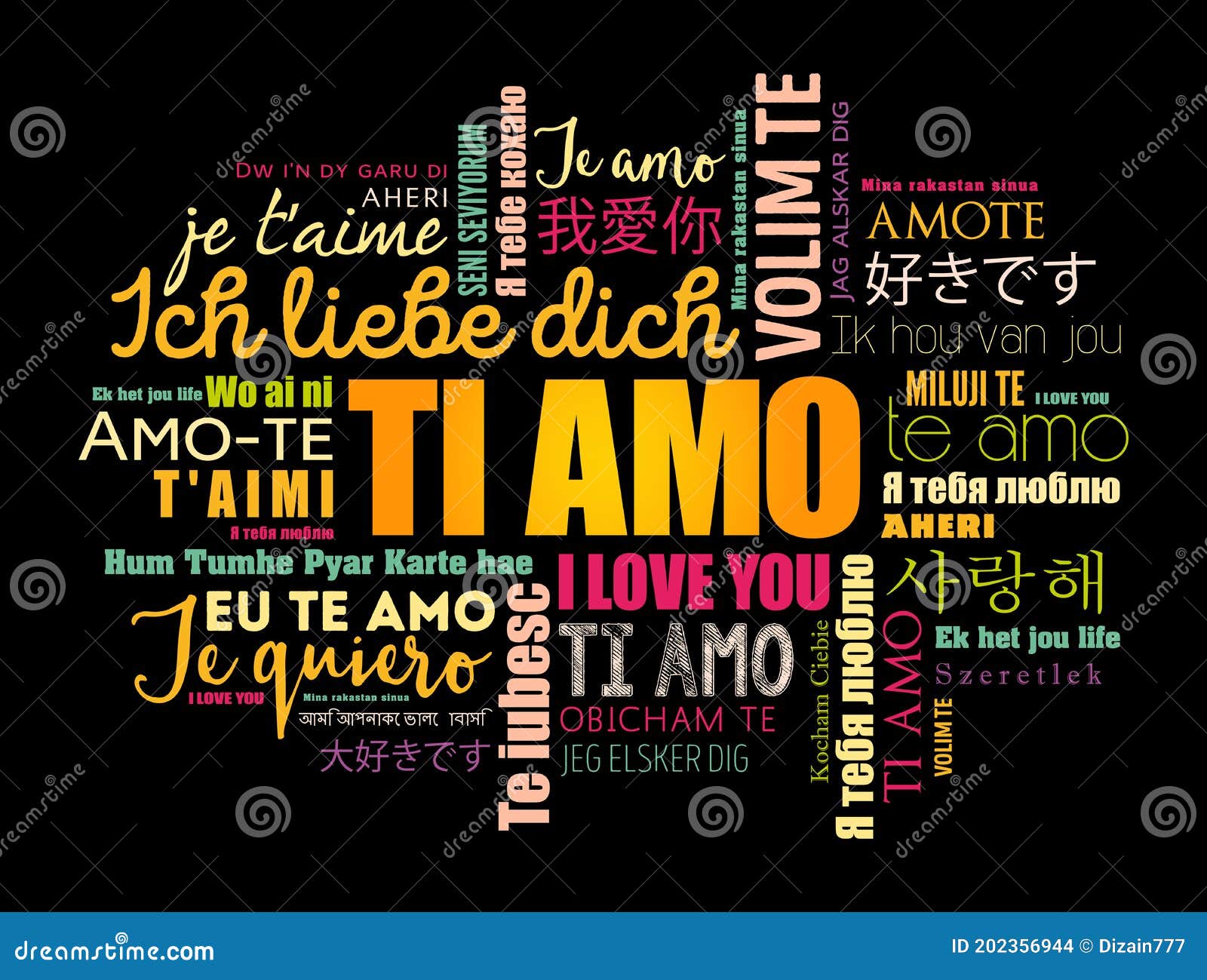 Ti Amo (I Love You in Italian) in Different Languages Stock ...