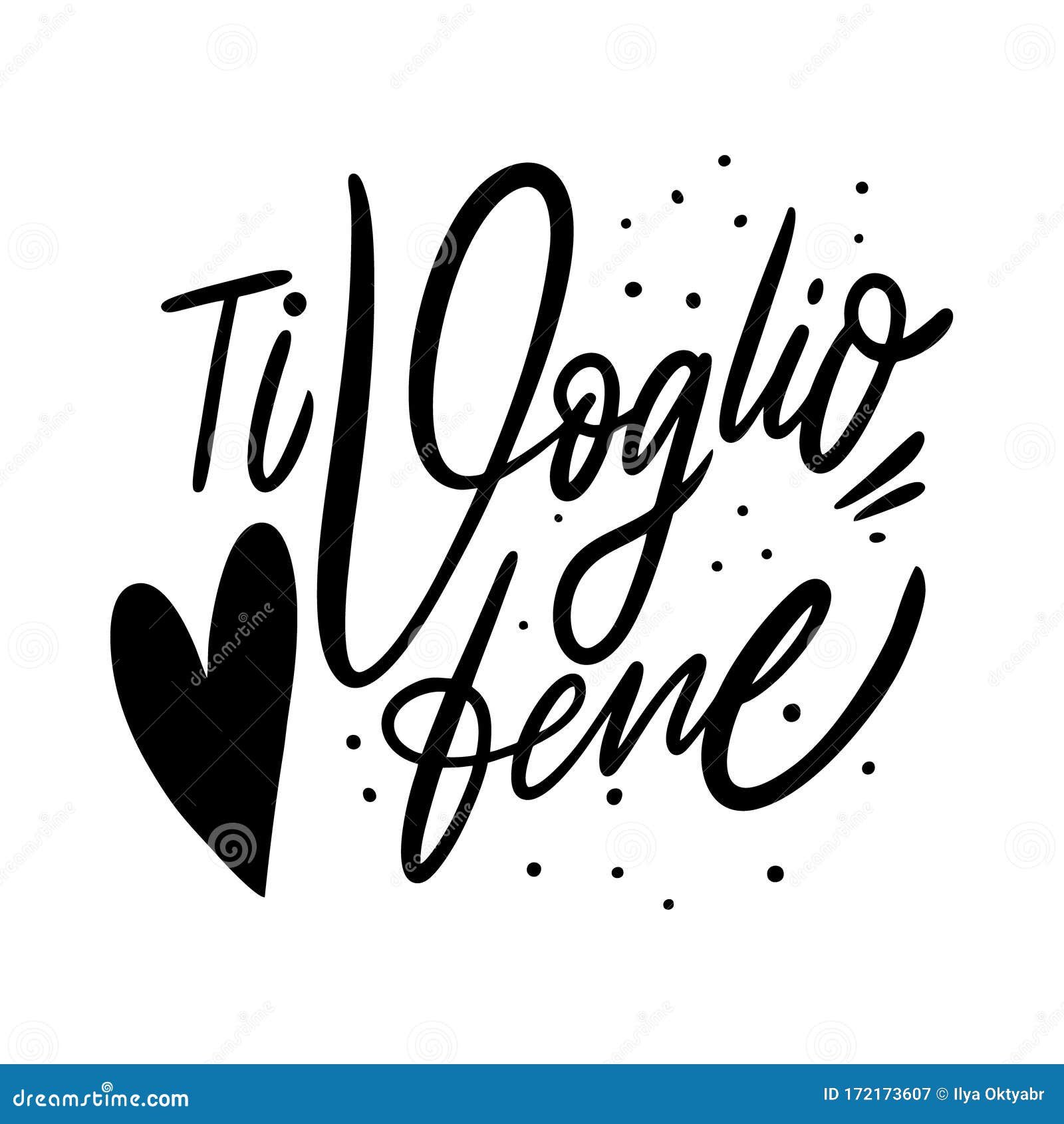 Ti Voglio Bene. I Love You Phrase on Italian. Hand Drawn Lettering