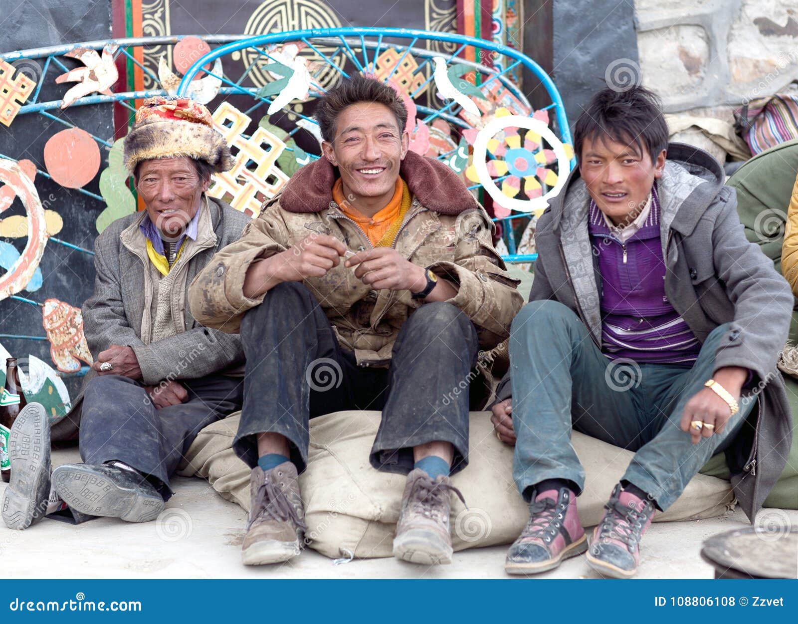 Tibetan Men Working in Buddhist Temple in Ngari, Tibet Editorial Stock ...